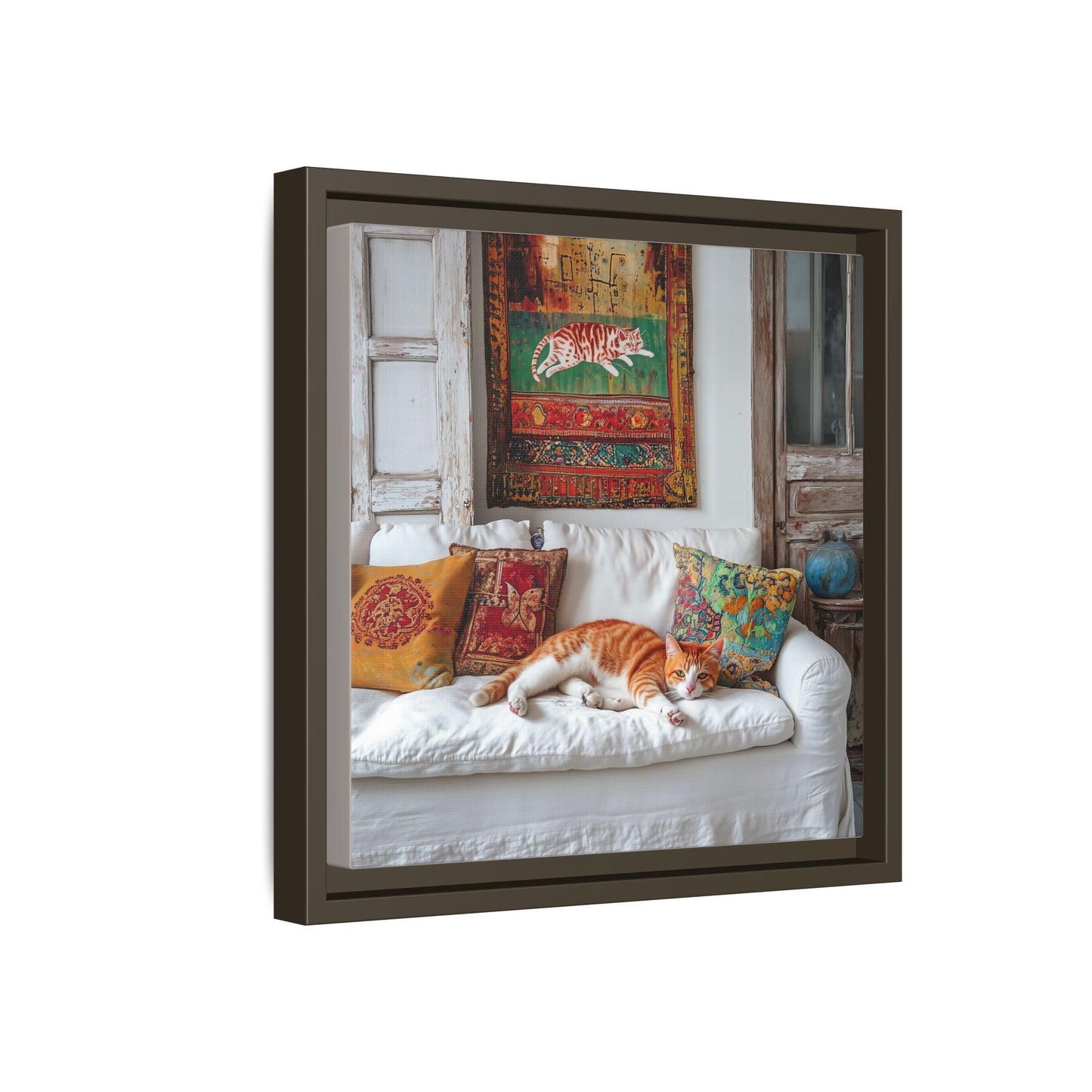 Orange Tabby "House Cat" Sleeping Ginger Cat Sofa Photo Framed Canvas