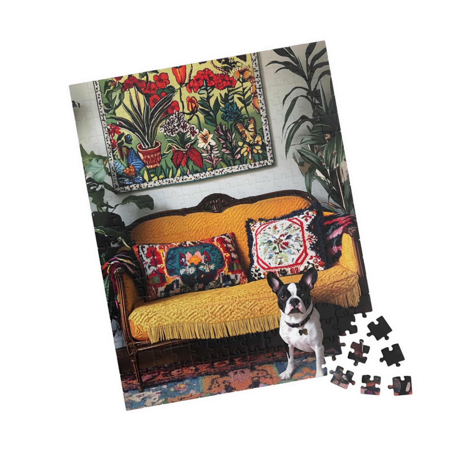 Boston Terrier on Yellow Sofa Puzzle