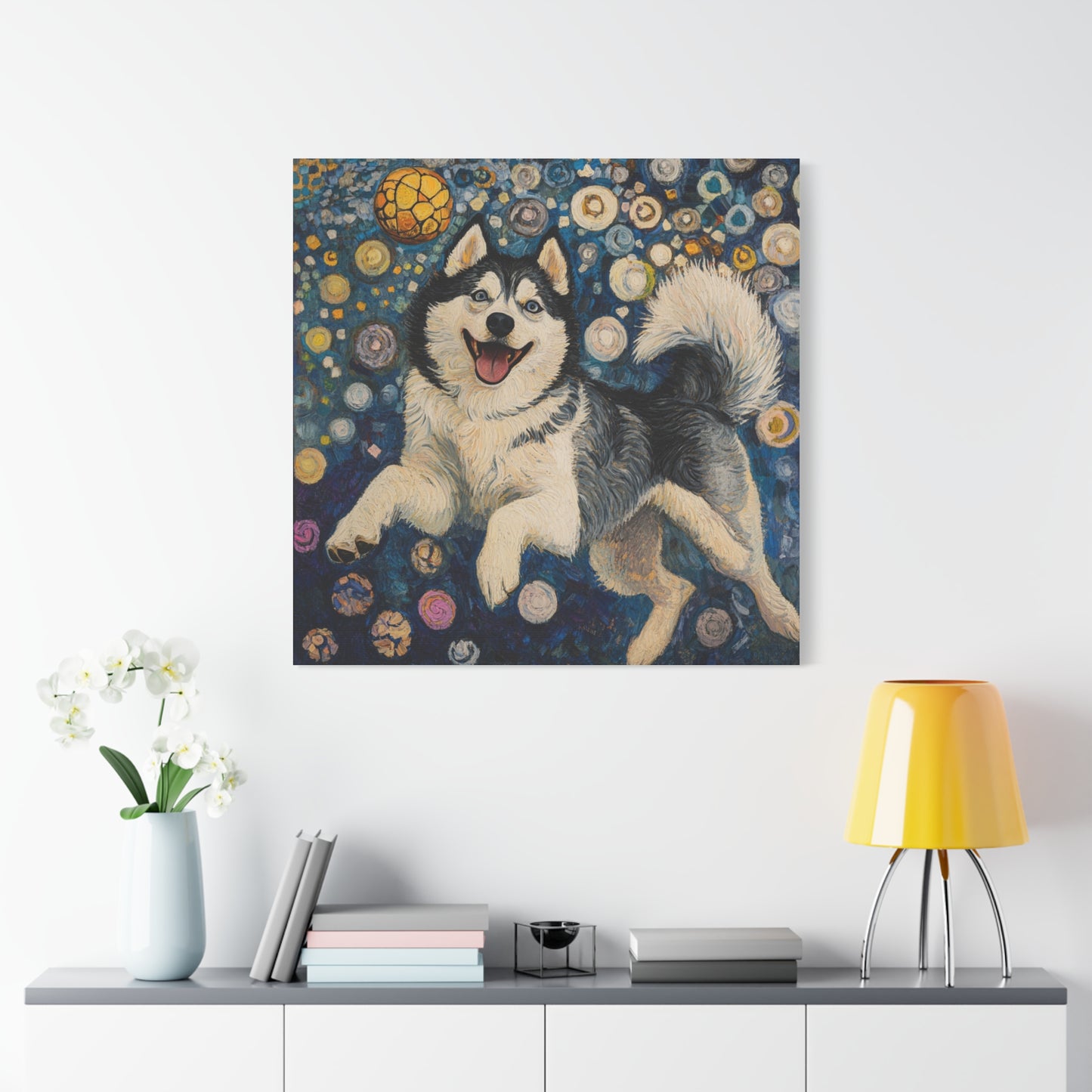 Joyful Husky Canvas Art, Pet Wall Decor, Dog Lovers Gift, Home Decoration, Animal Art, Husky Portrait