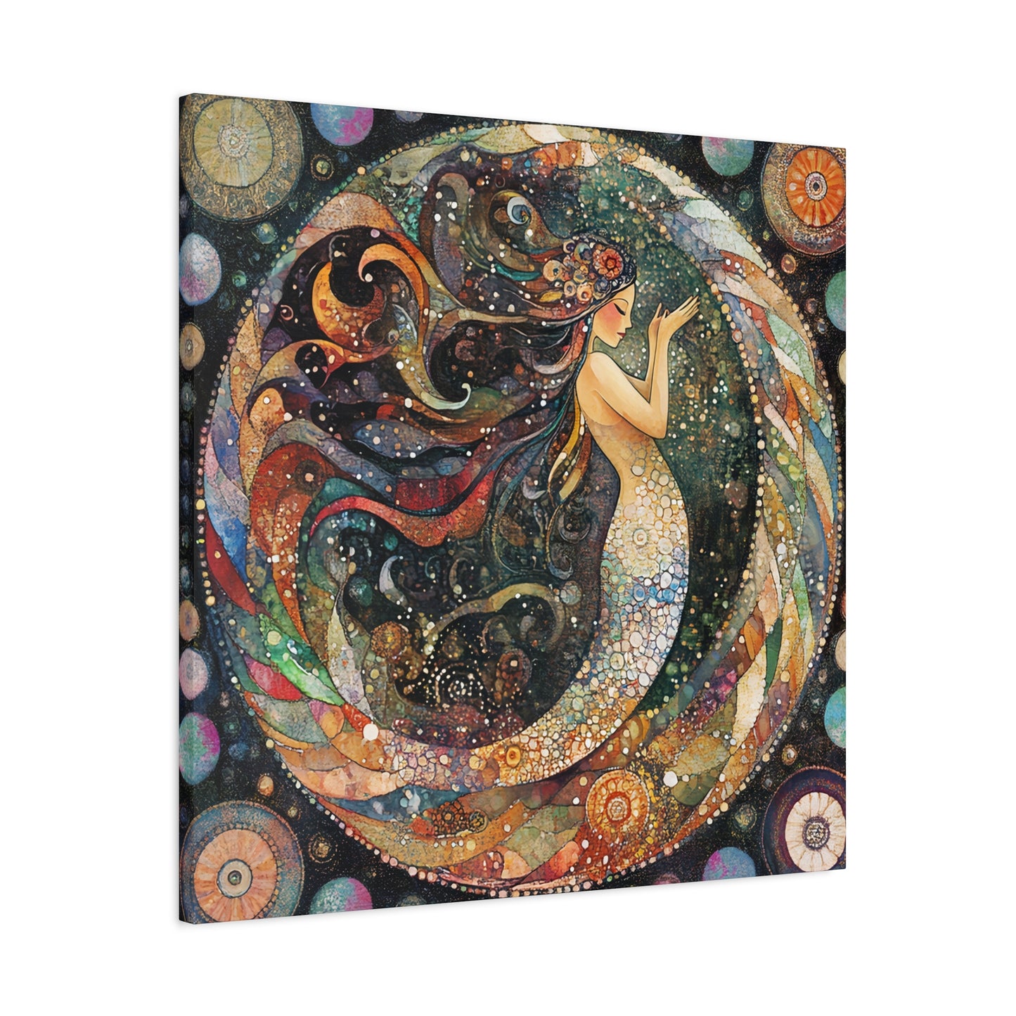 Autumnl Mermaid Canvas Art, Stretched Wall Decor, Bohemian Home Accent, Unique Gift for Sea Lovers, Nautical Art Piece, Coastal Room Decor