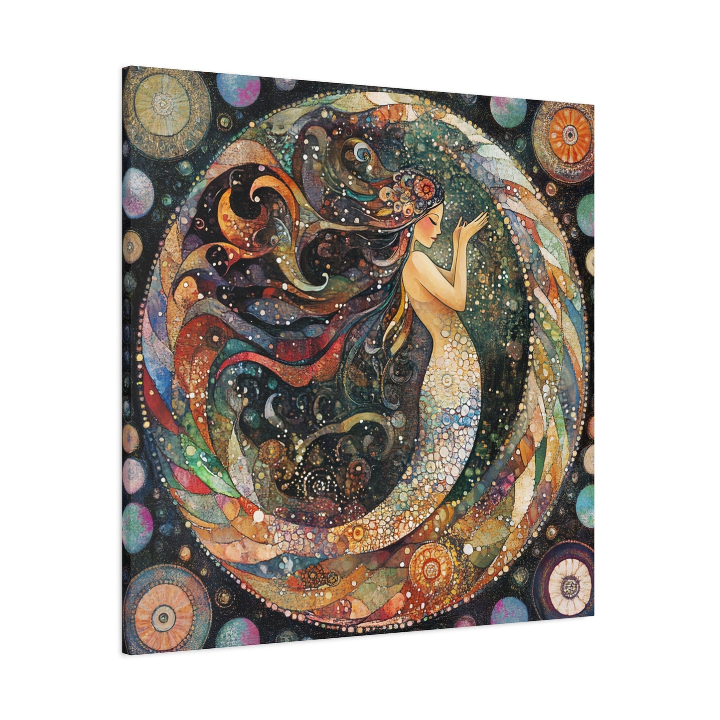 Autumnl Mermaid Canvas Art, Stretched Wall Decor, Bohemian Home Accent, Unique Gift for Sea Lovers, Nautical Art Piece, Coastal Room Decor