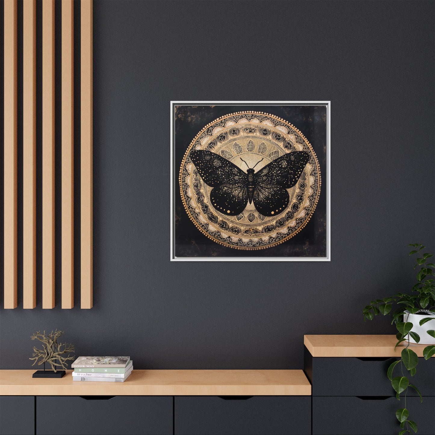 Black Moth Mandala Matte Canvas Framed | Wall Art