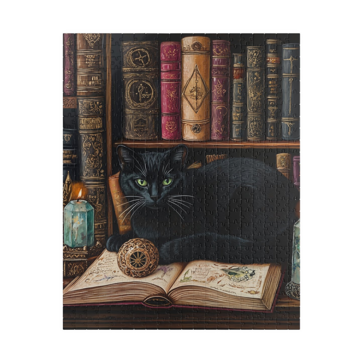 Black Cat on Books Puzzle | Library Cat Jigsaw Puzzle