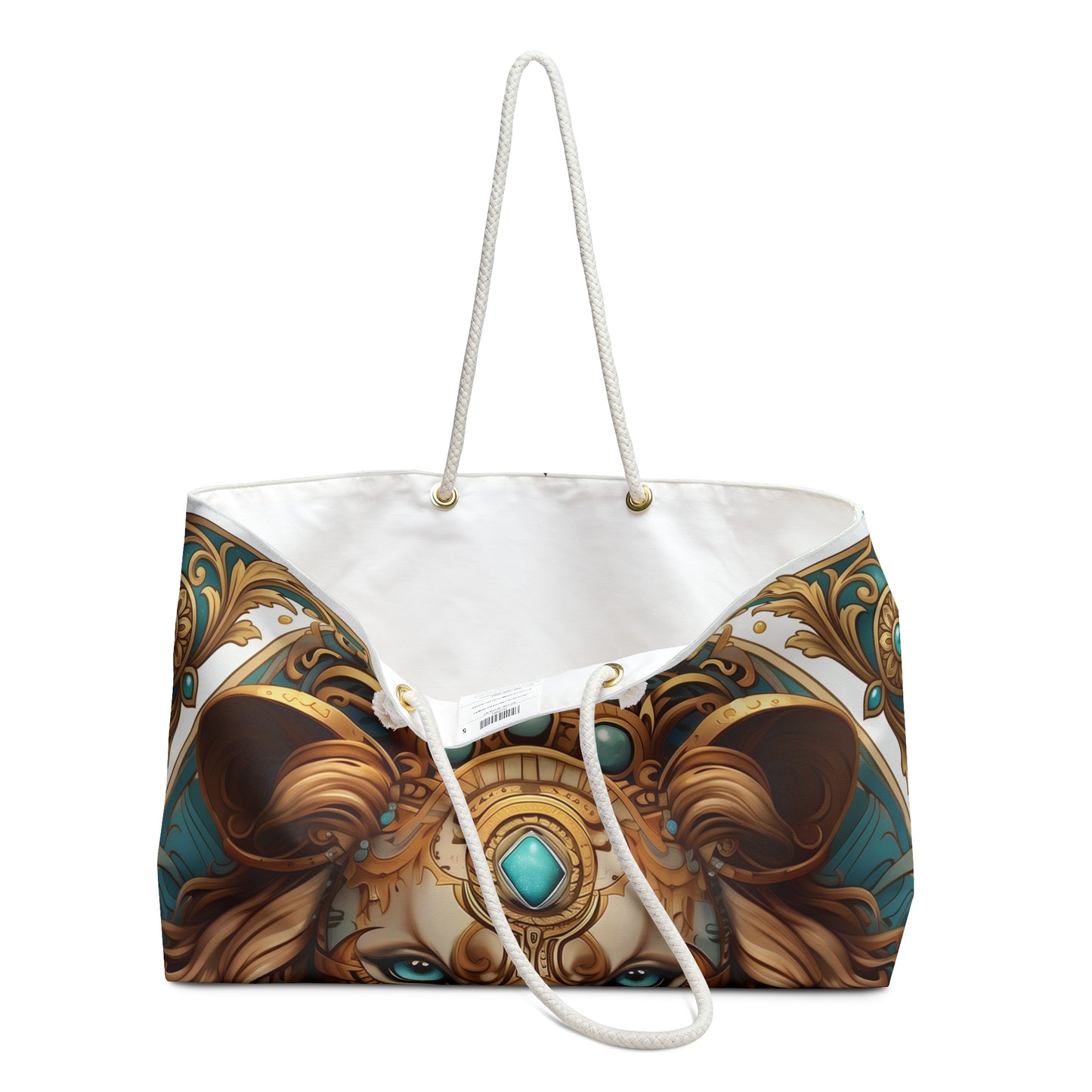 Ornate Lion Tote Mandala Weekender Bag  Turquoise Gold Boho Travel Tote