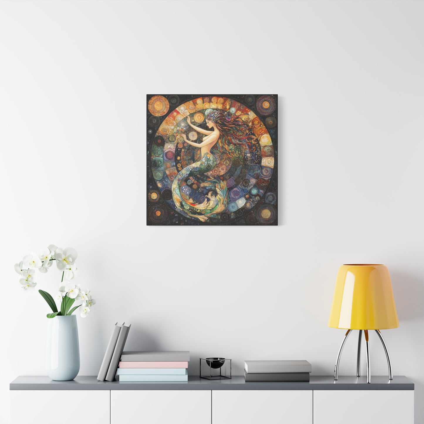 Autumn Mermaid Canvas Art Print, Ocean Wall Decor, Boho Home Decor, Nautical Gift, Vibrant Artwork, Mermaid Lover Gift