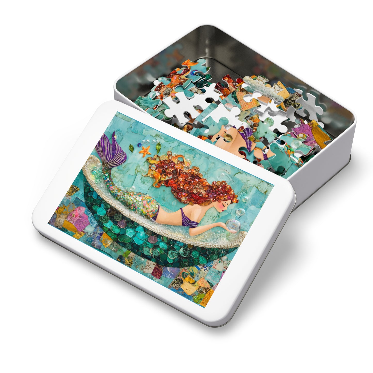 Bubbles Mermaid Art Jigsaw Puzzle with Tin