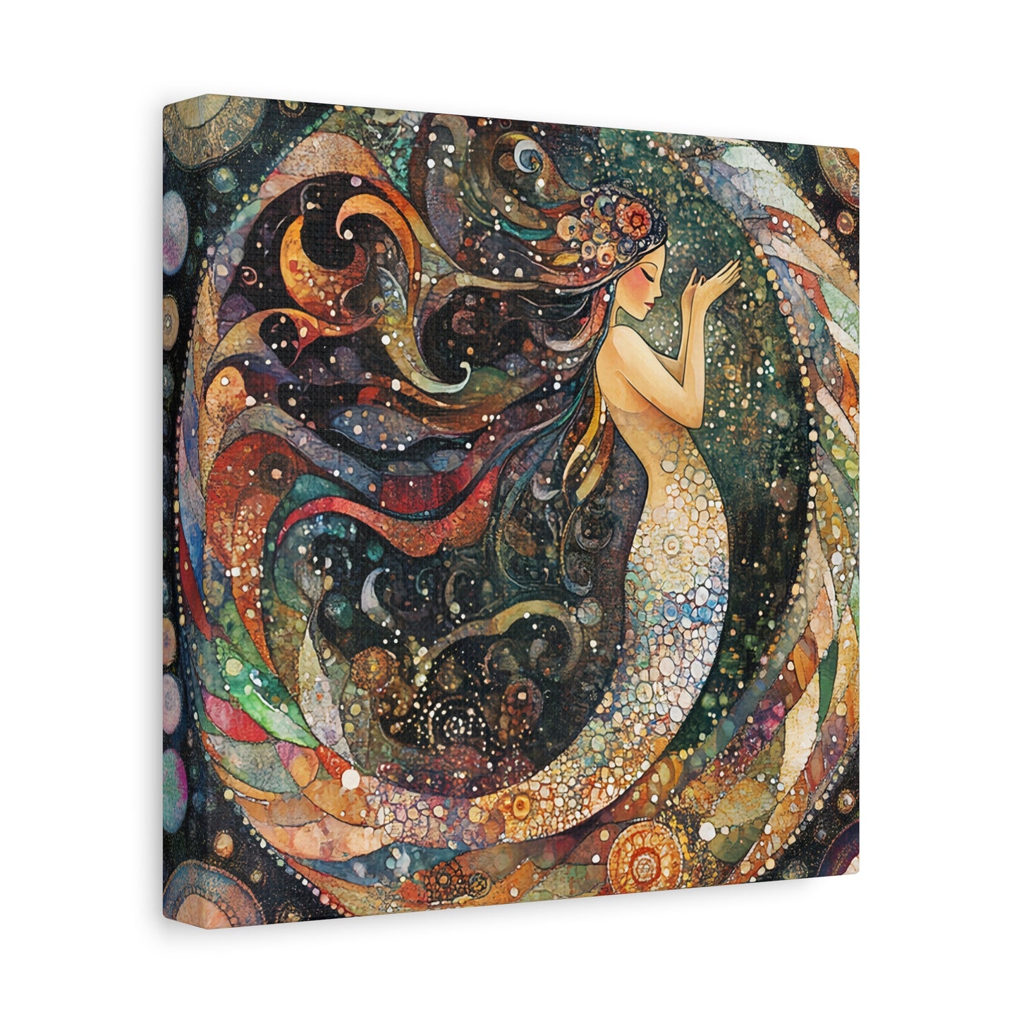 Autumnl Mermaid Canvas Art, Stretched Wall Decor, Bohemian Home Accent, Unique Gift for Sea Lovers, Nautical Art Piece, Coastal Room Decor