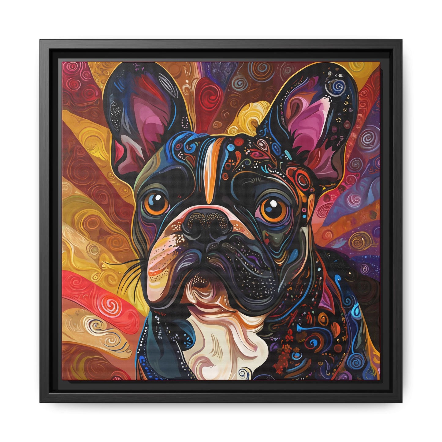 Colorful French Bulldog Pop Art Canvas Framed Wall Art | Matte Canvas