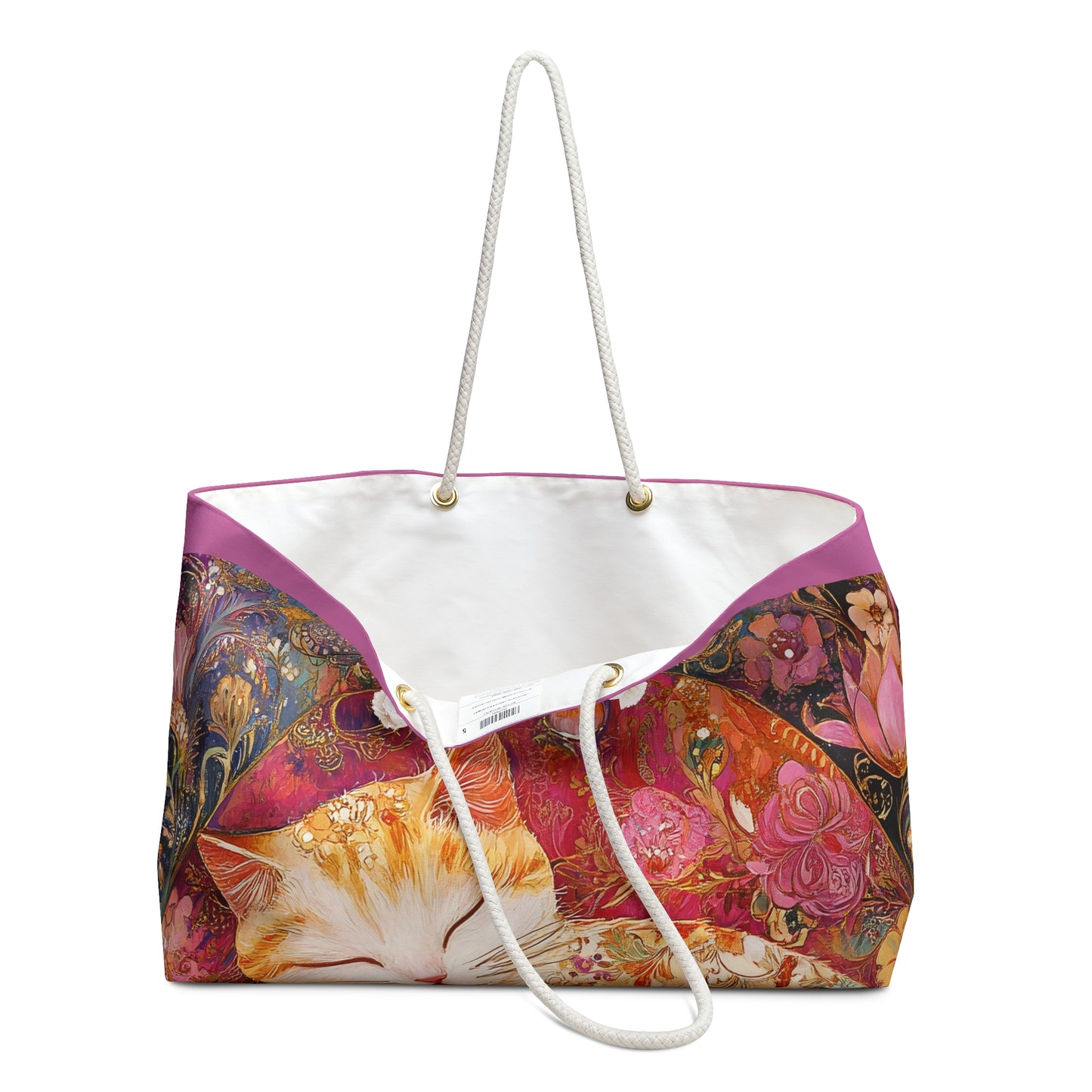 Sleeping Ginger Cat Weekender bag  Floral Boho Pet Travel Tote