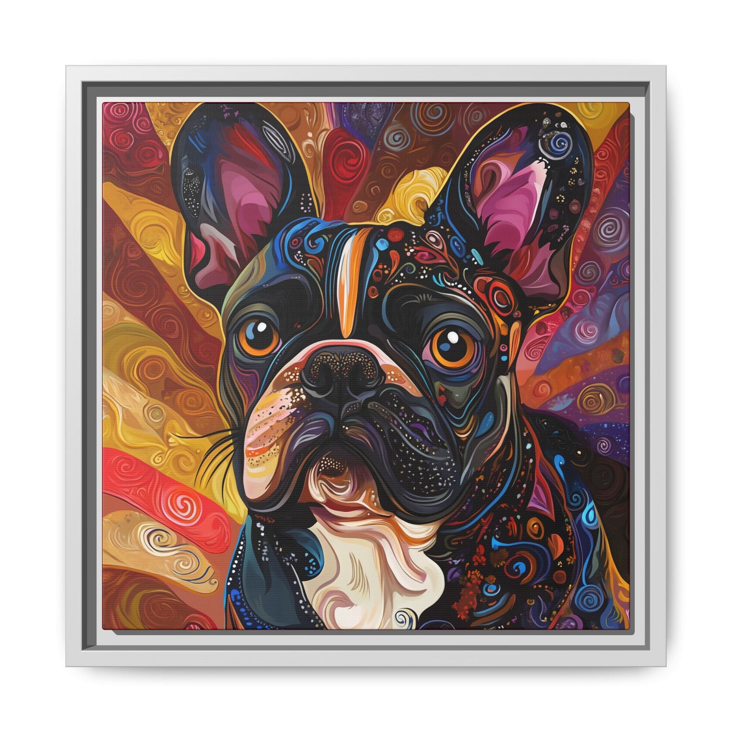 Colorful French Bulldog Pop Art Canvas Framed Wall Art | Matte Canvas