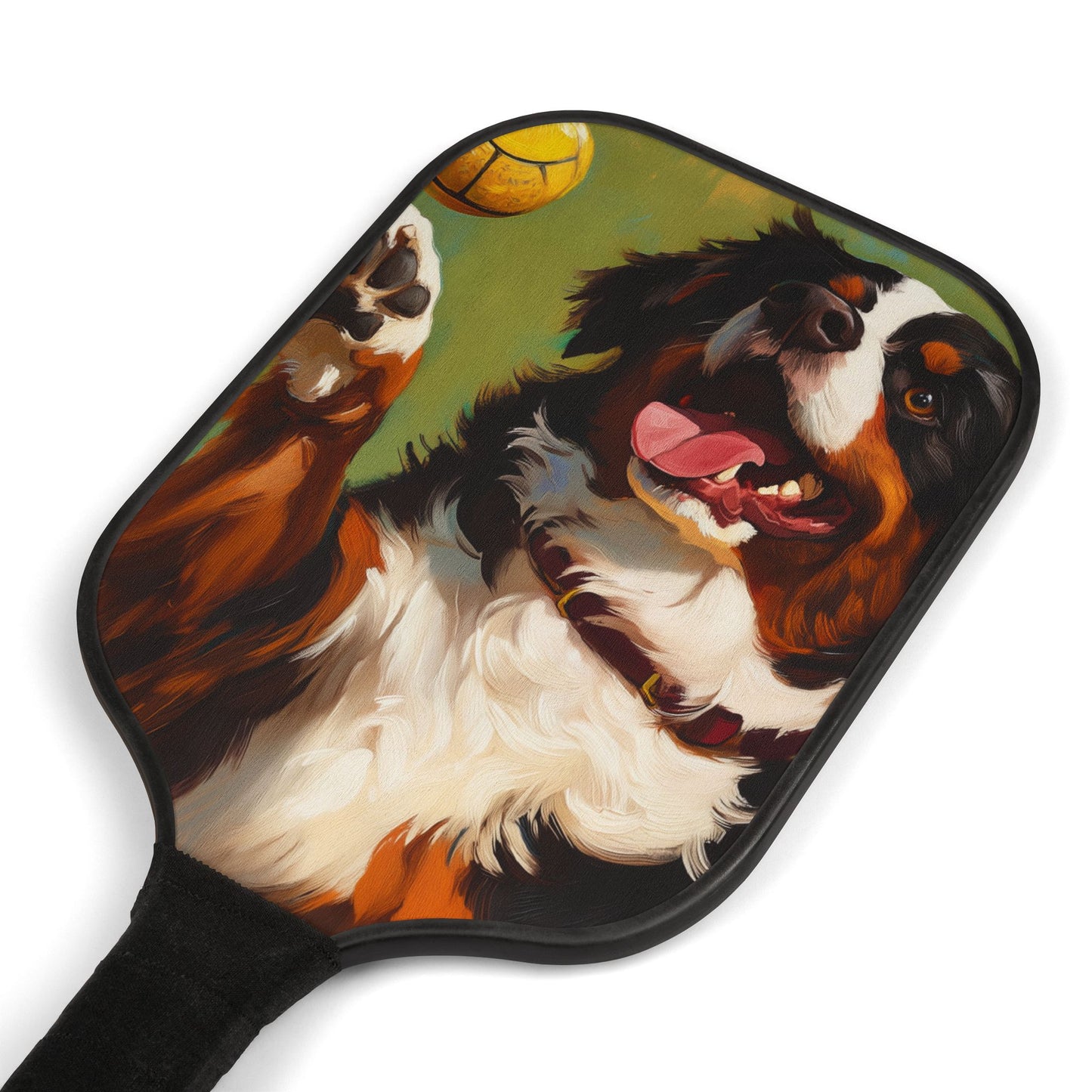 Bernese Mountain Dog Playing Pickleball Paddle