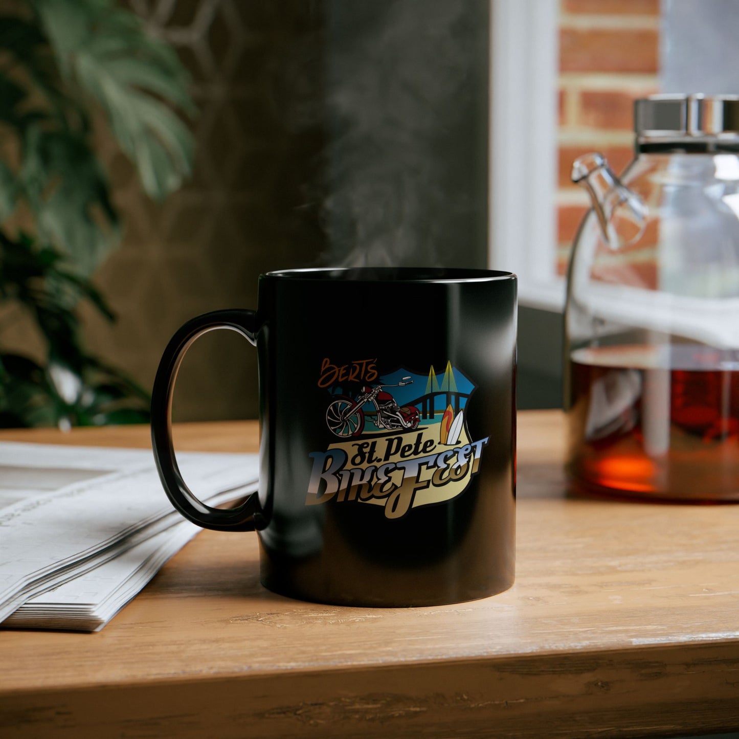 St Pete FL Bike Fest Black Mug with Beach Fiesta Design - Perfect for Coffee Lovers, Gift, Home Decor, Summer Vibes, and Celebrations