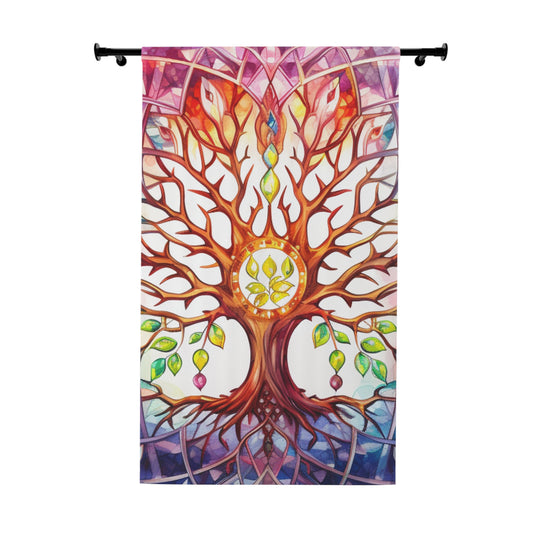 Colorful Tree of Life Window Curtains, Boho Home Decor, Stained Glass Style, Living Room Accent, Unique Gift Idea