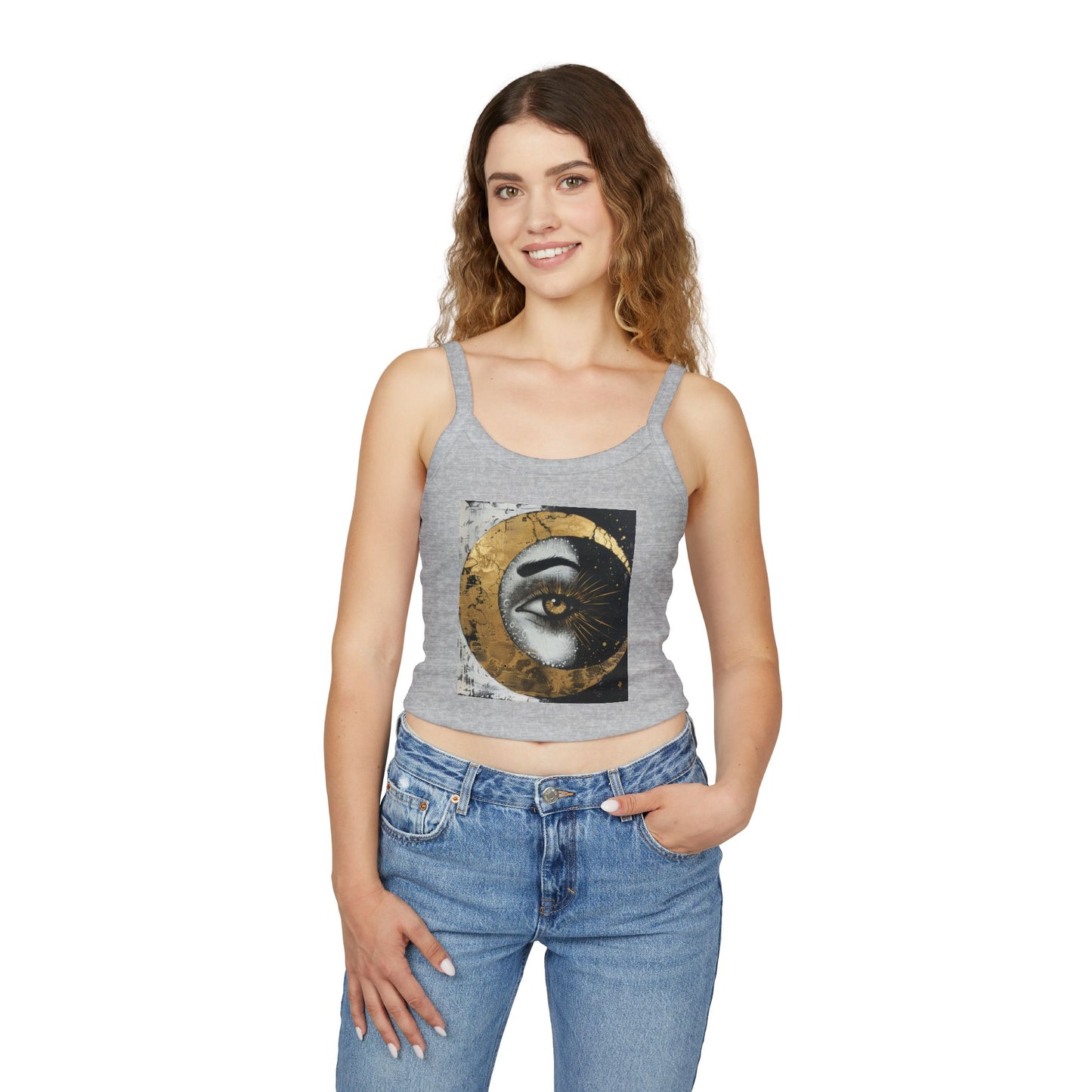 Mystic Eye Women's Spaghetti Strap Tank Top, Boho Style Summer Top, Casual Wear, Festival Fashion, Art-Inspired Clothing