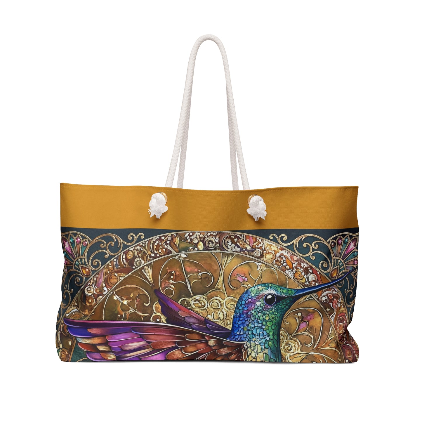 Colorful Hummingbird Mandala Weekender Bag Boho Travel Tote