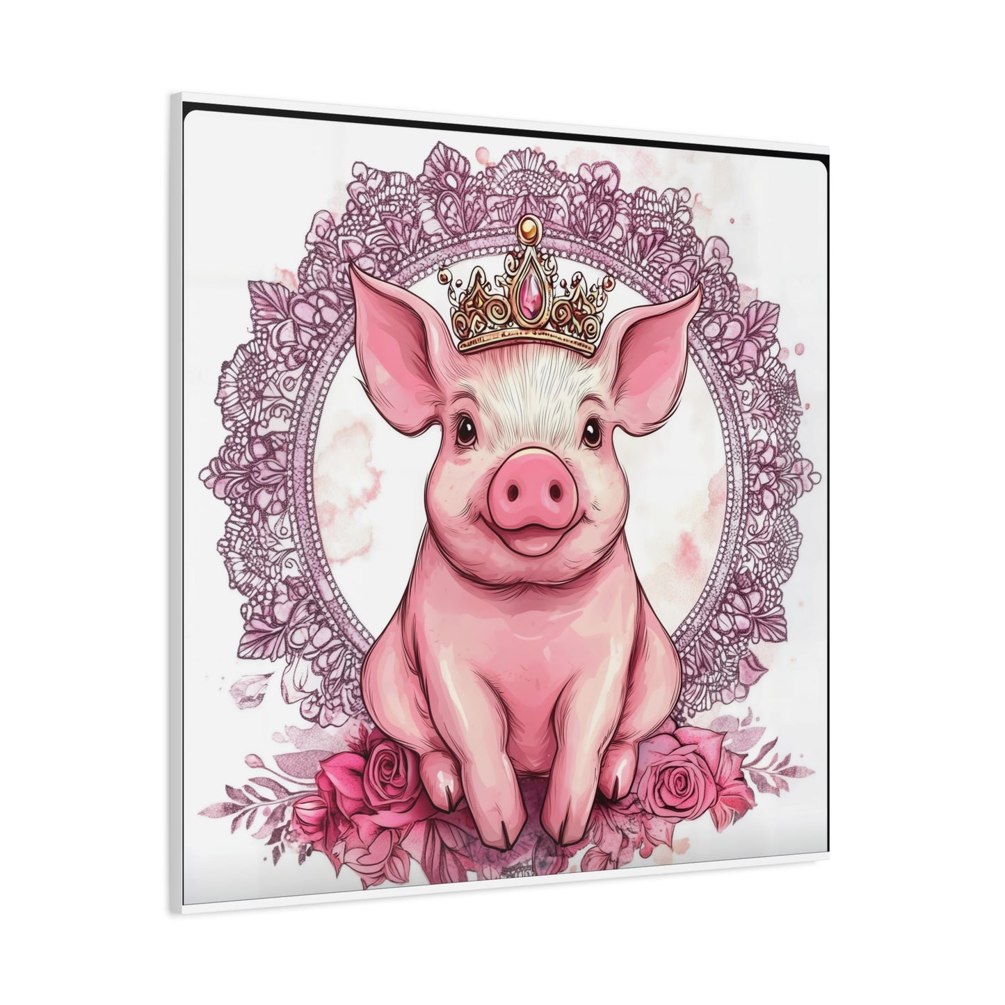 Crown Pig Canvas Art, Cute Animal Decor, Nursery Wall Art, Gift for Animal Lovers, Farmhouse Decor, Kids Room Decoration