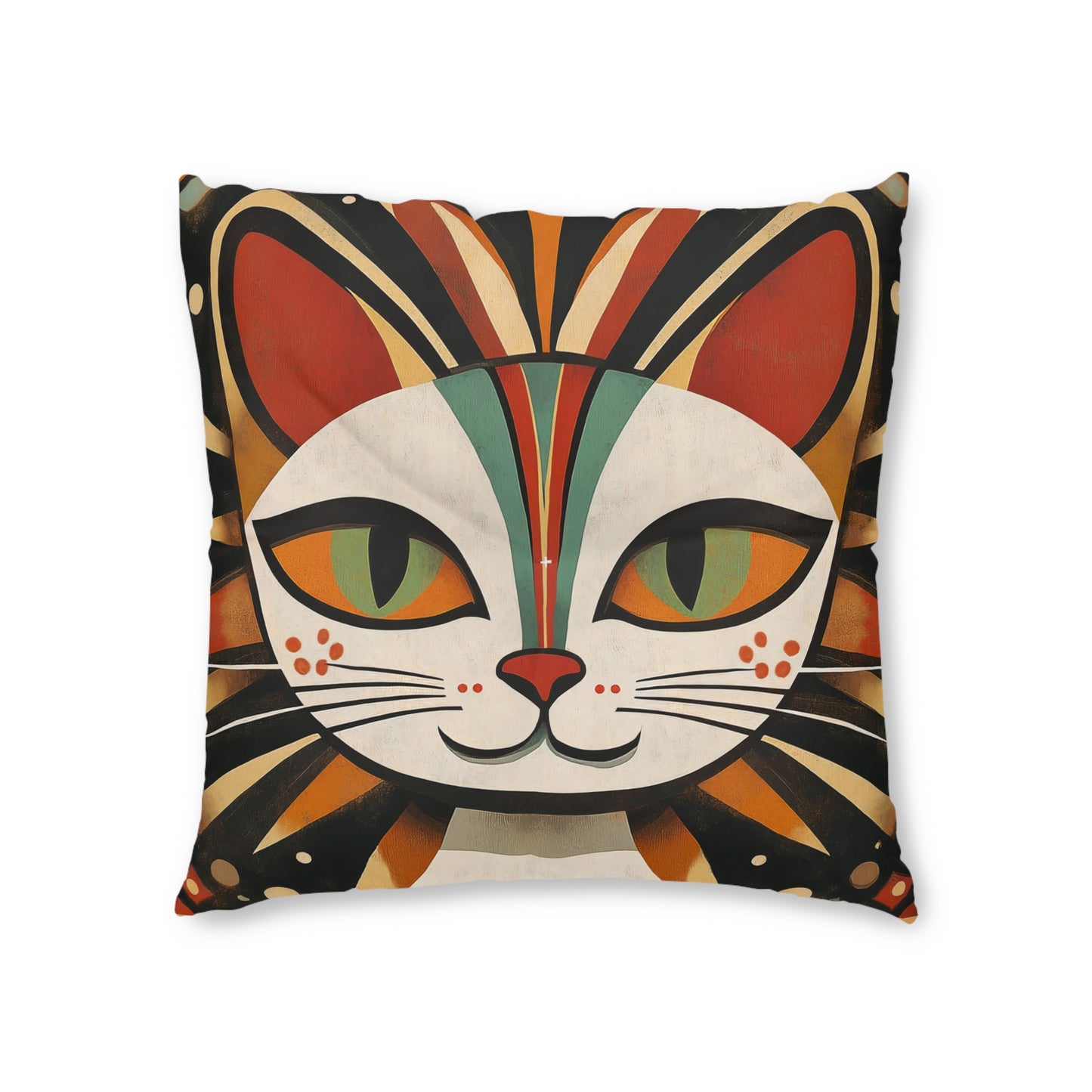 Retro Mid Century Modern Colorful Cat Face Tufted Floor Pillow | Square