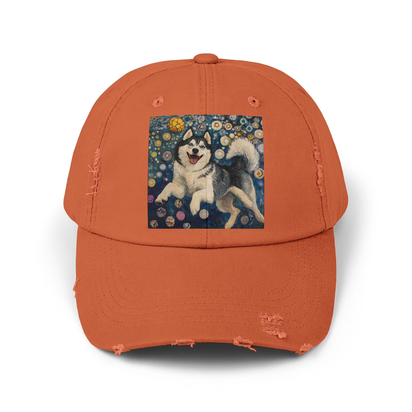 Husky Dog Cap, Distressed Adjustable Hat, Pet Lover Gift, Cute Casual Fashion, Unique Animal Apparel