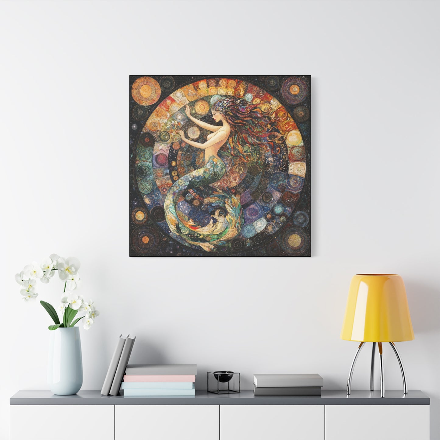 Autumn Mermaid Canvas Art Print, Ocean Wall Decor, Boho Home Decor, Nautical Gift, Vibrant Artwork, Mermaid Lover Gift