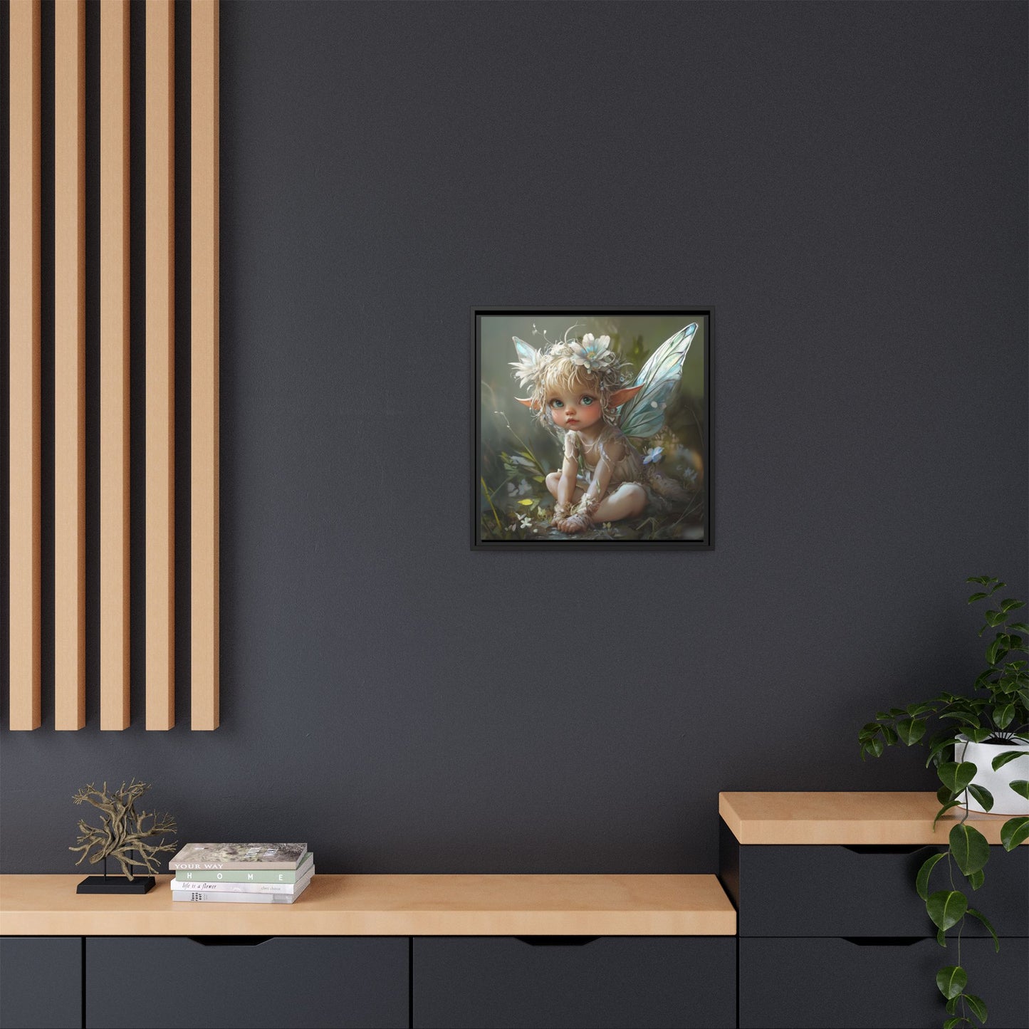 Baby Fairy Art Print, Framed Canvas, Whimsical Home Decor, Fairy Tale Gift, Magical Nursery Wall Art