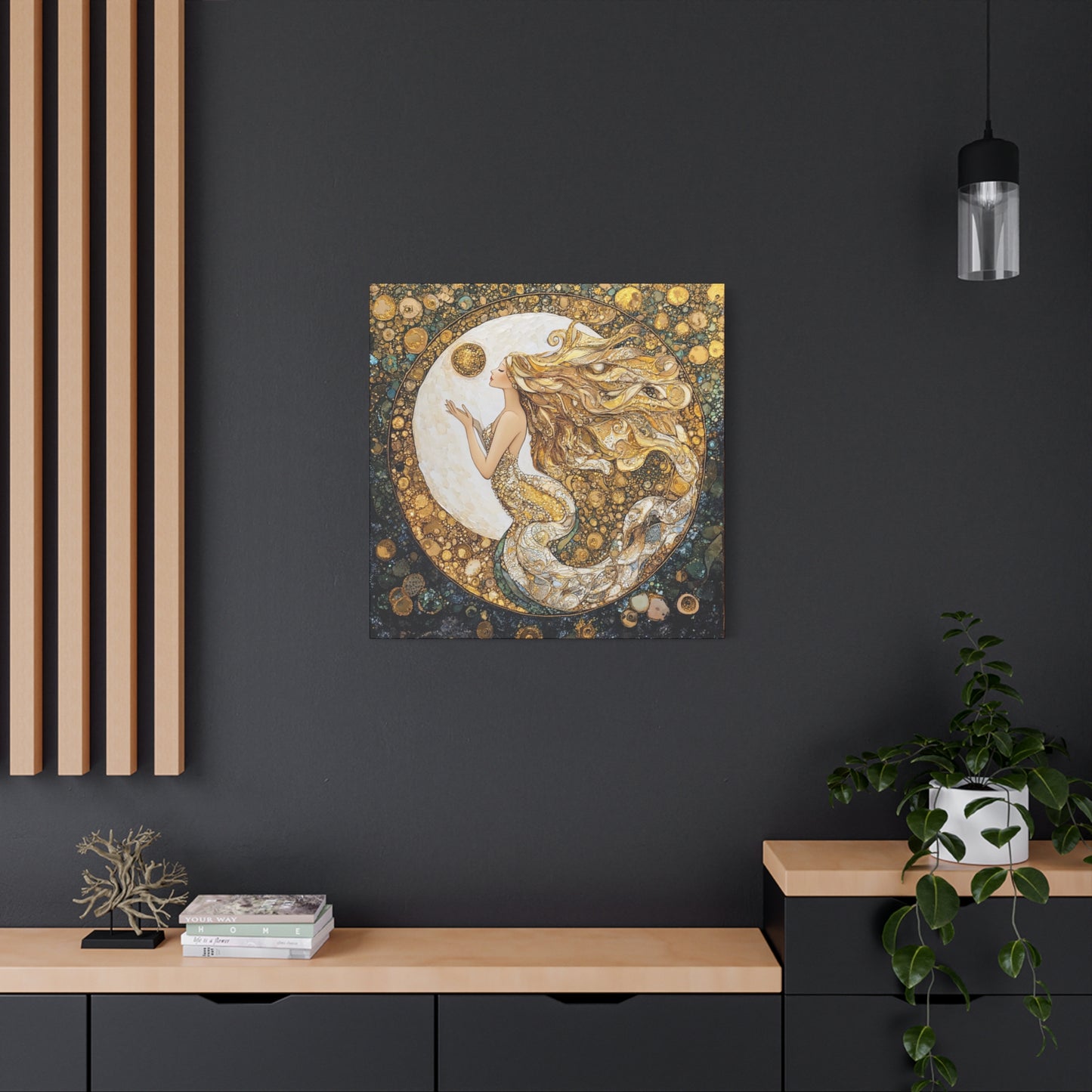 Mermaid Moon Art Canvas, Whimsical Home Decor, Magical Gift for Art Lovers, Celestial Wall Art, Fantasy Room Decoration