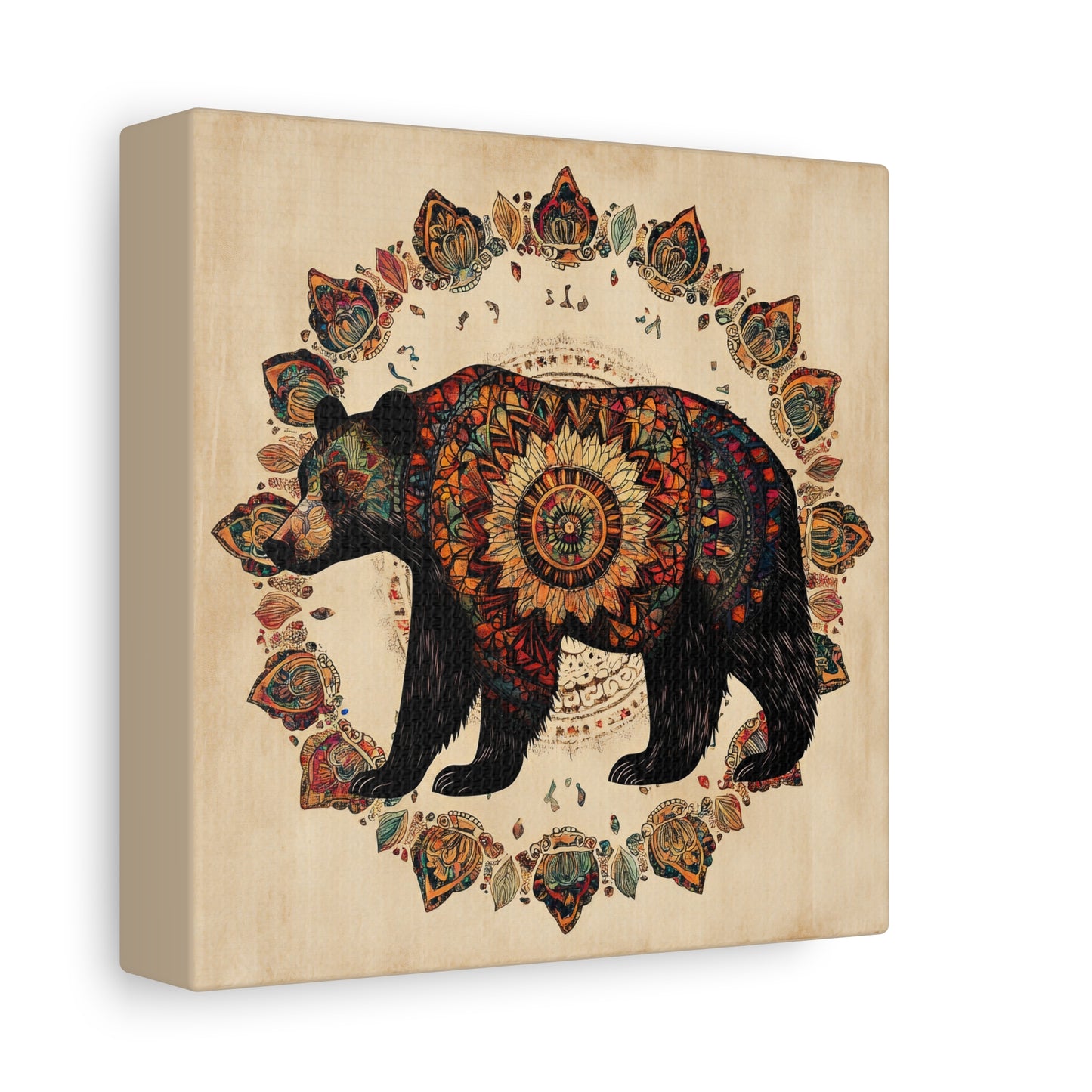Bohemian Mandala Bear Matte Canvas Wall Art | Stretched Canvas