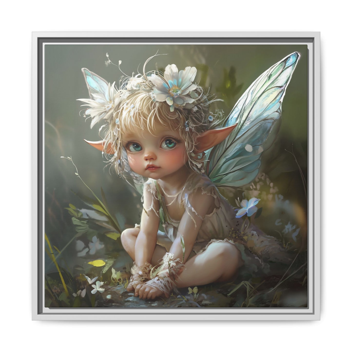Baby Fairy Art Print, Framed Canvas, Whimsical Home Decor, Fairy Tale Gift, Magical Nursery Wall Art