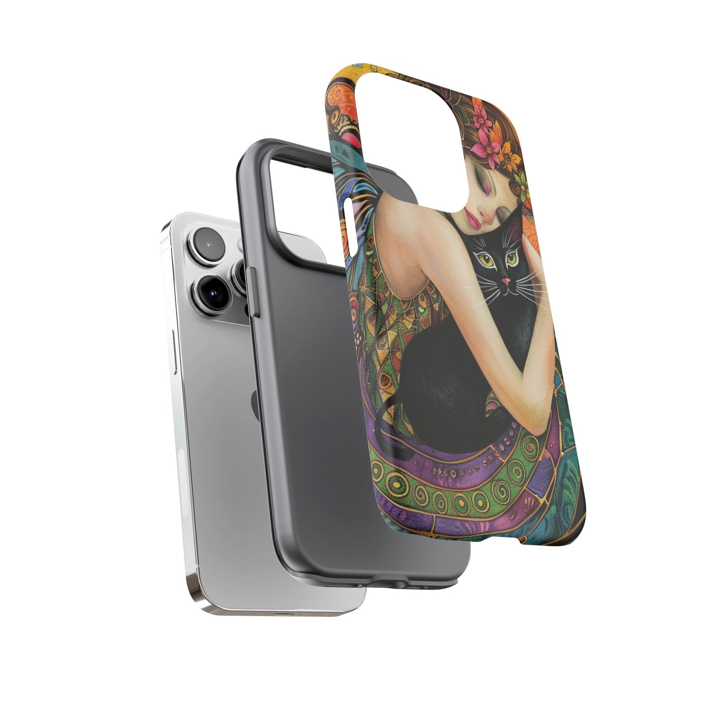Colorful Art Phone Case with Cat and Fairy Design, Phone Cover Gift for Cat Lovers, Unique Floral Case, Magical Design, Vibrant Phone [...]