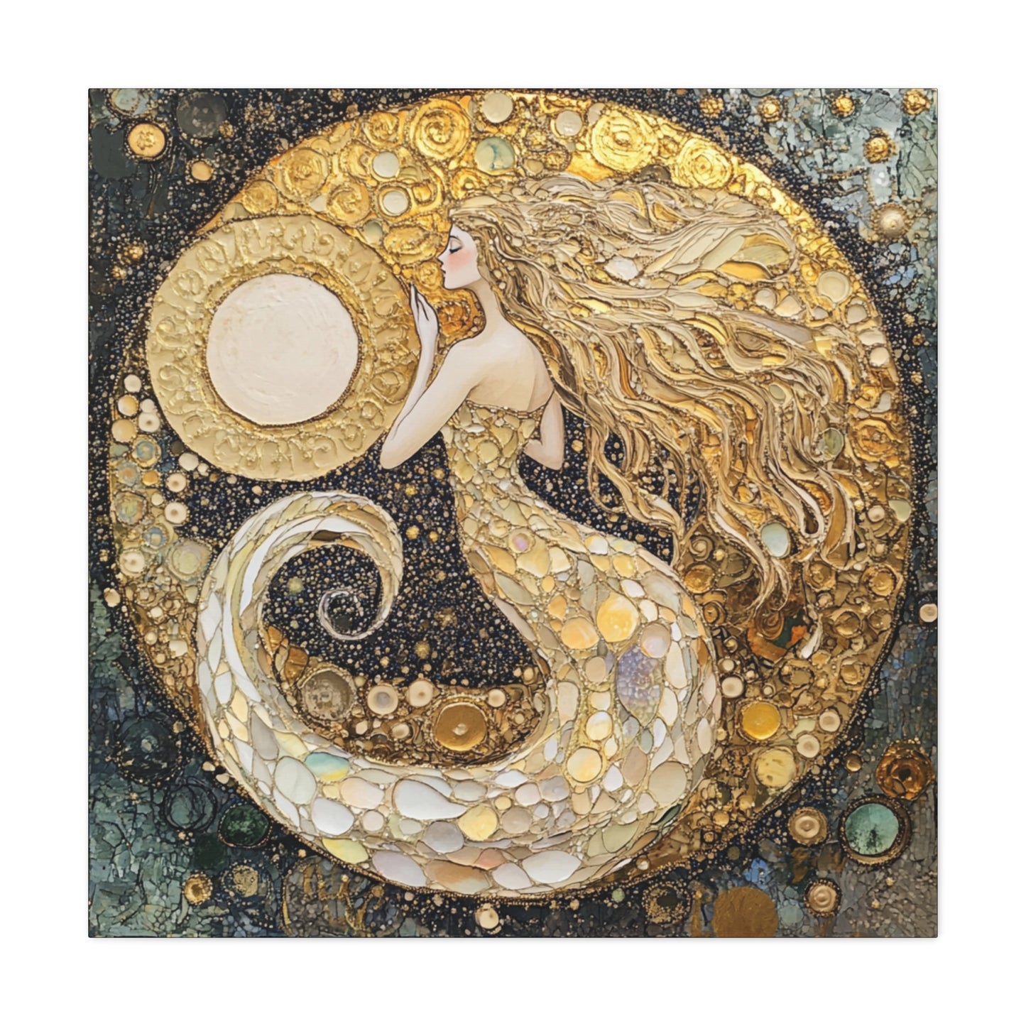 Mermaid Moon Art Canvas, Magical Home Decor, Coastal Vibes, Bohemian Wall Art, Gift for Sea Lovers, Nautical Aesthetic, Unique Art Piece