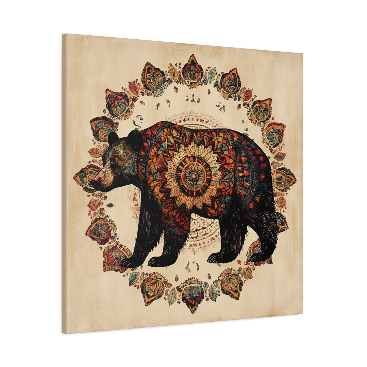 Bohemian Mandala Bear Matte Canvas Wall Art | Stretched Canvas