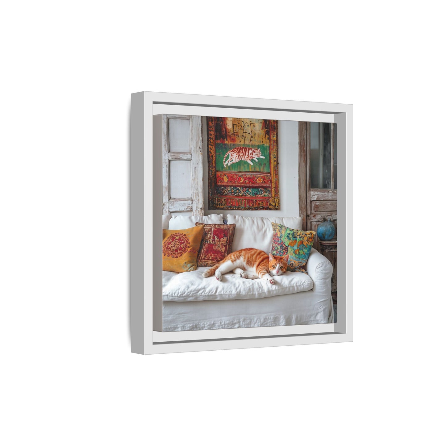 Orange Tabby "House Cat" Sleeping Ginger Cat Sofa Photo Framed Canvas