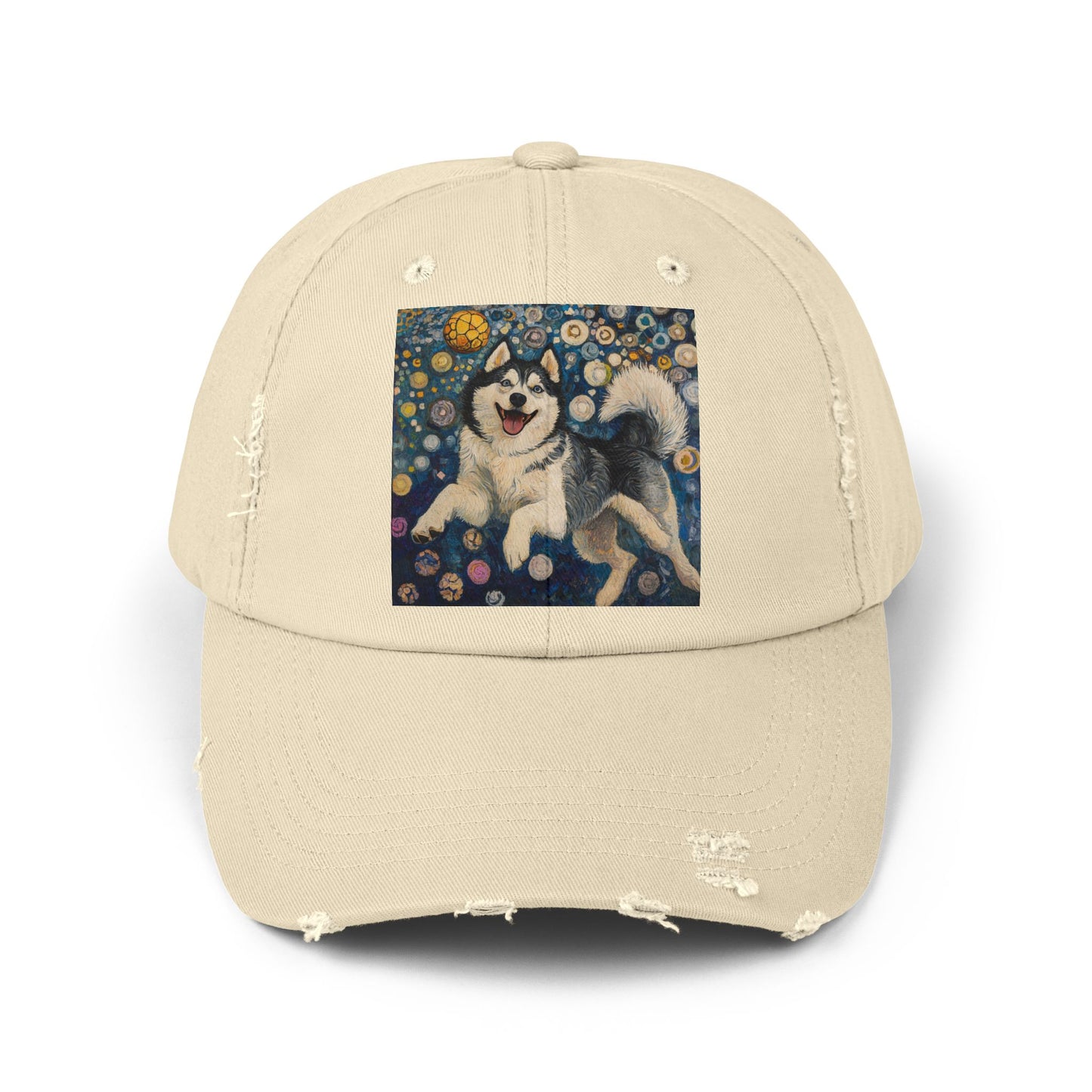Husky Dog Cap, Distressed Adjustable Hat, Pet Lover Gift, Cute Casual Fashion, Unique Animal Apparel
