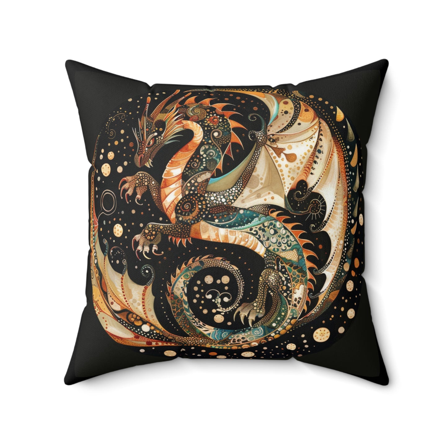 Enchanted Dragon Faux Suede Square Pillow | Boho Decor, Fantasy Home Accents, Gift for Dragon Lovers, Cozy Cushion, Mystical Room Decor