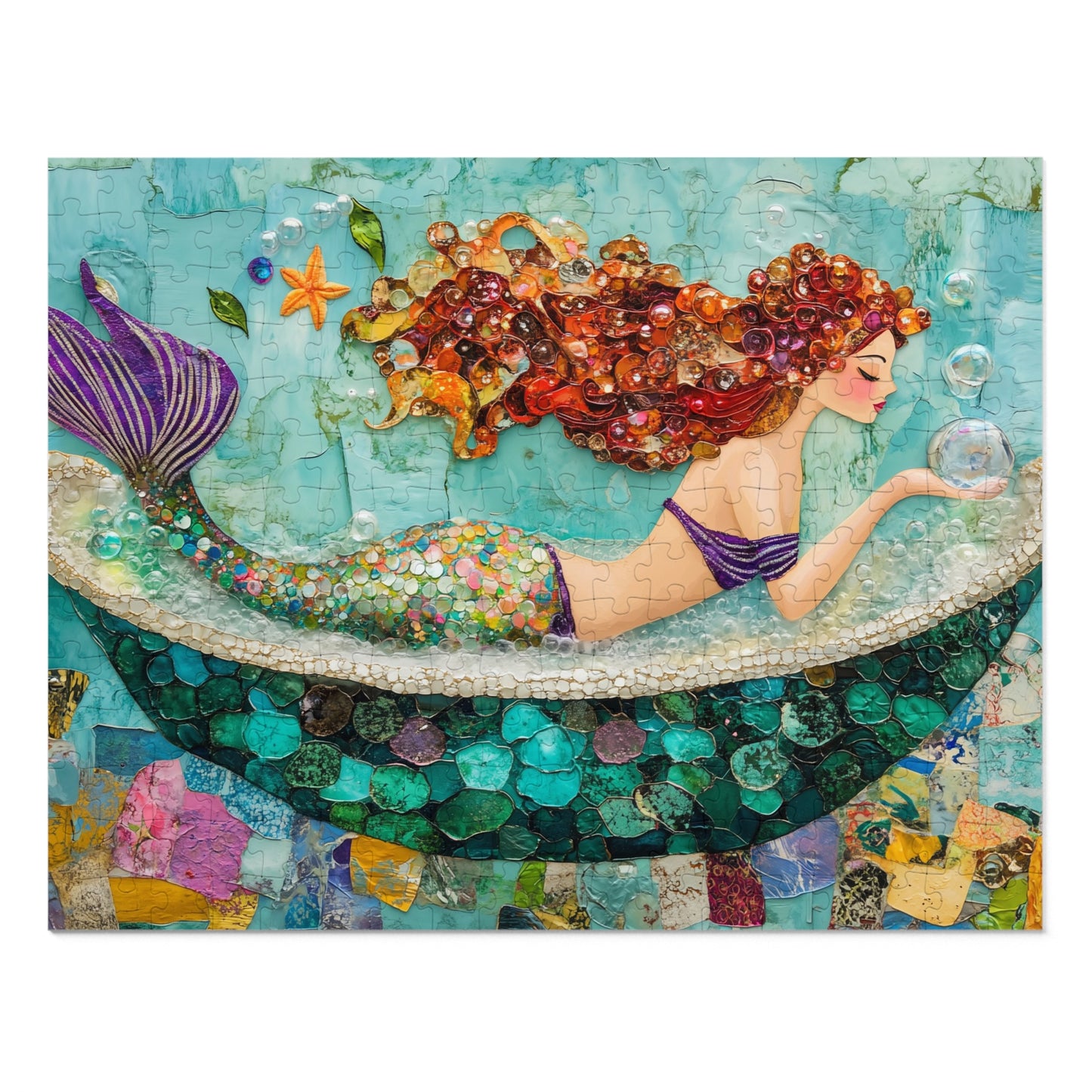 Bubbles Mermaid Art Jigsaw Puzzle with Tin
