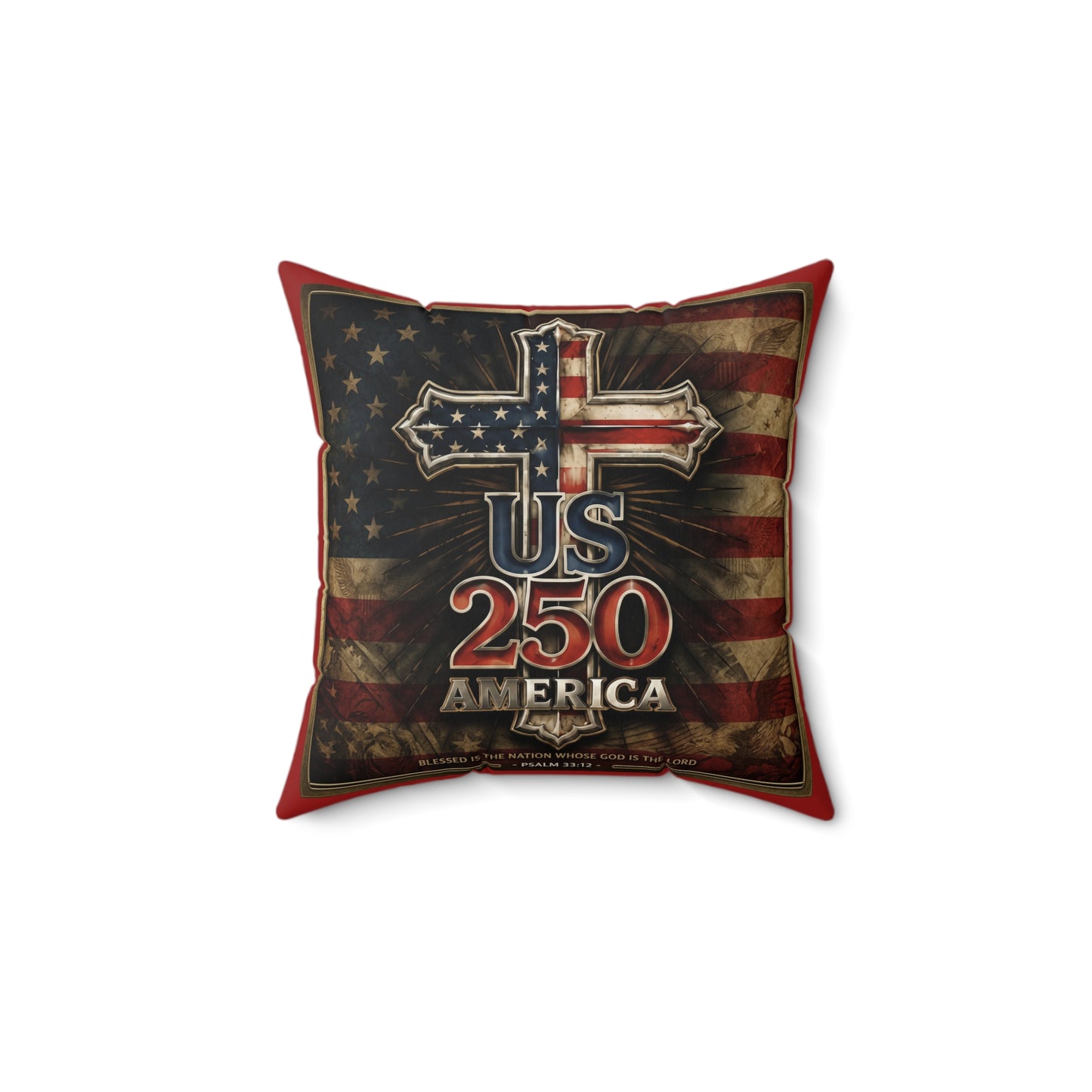 US 250 America Cross Flag Pillow Faux Suede Square Pillow