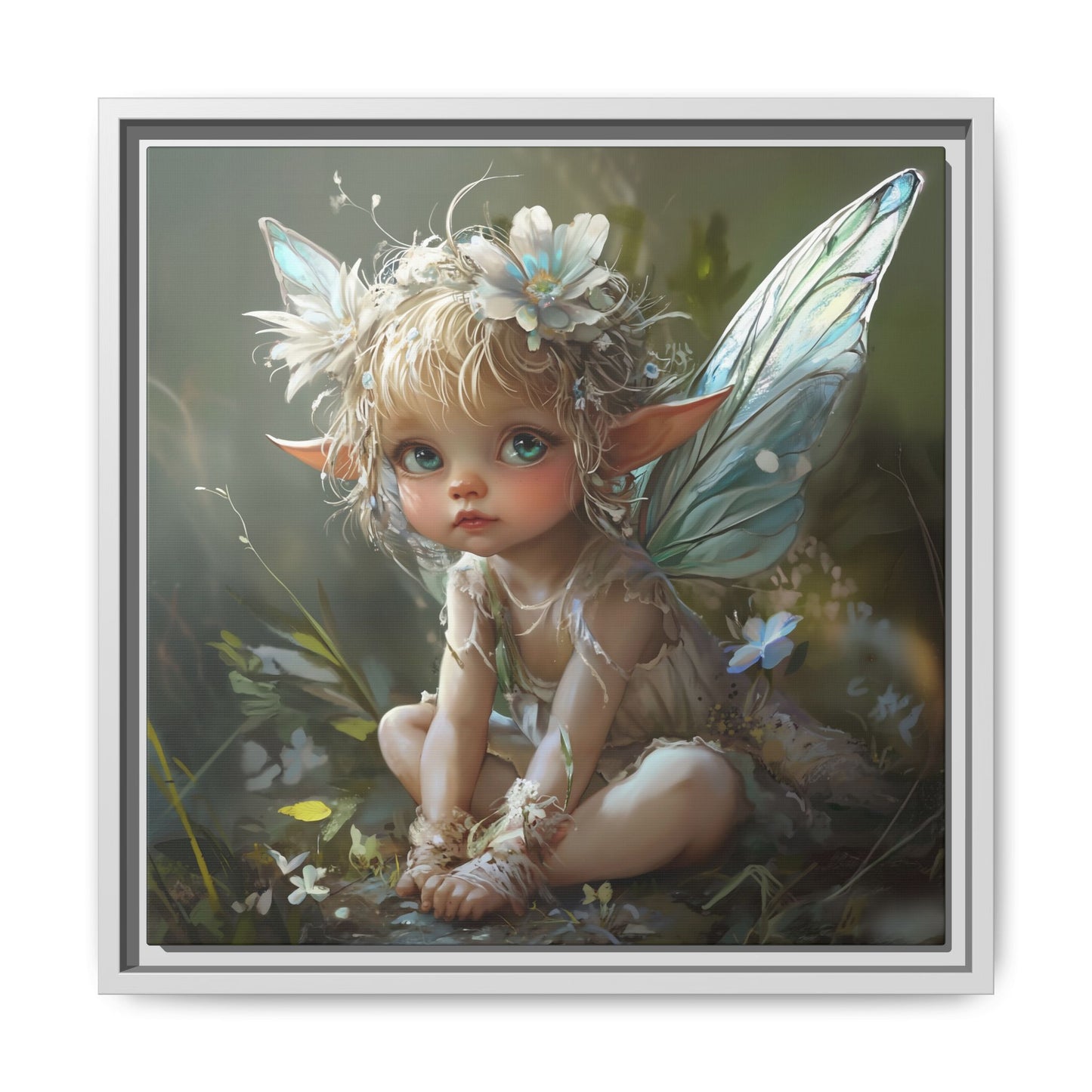 Baby Fairy Art Print, Framed Canvas, Whimsical Home Decor, Fairy Tale Gift, Magical Nursery Wall Art