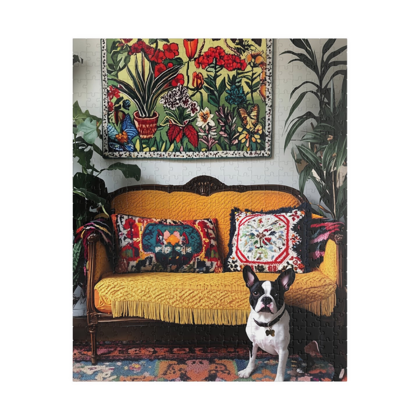 Boston Terrier on Yellow Sofa Puzzle