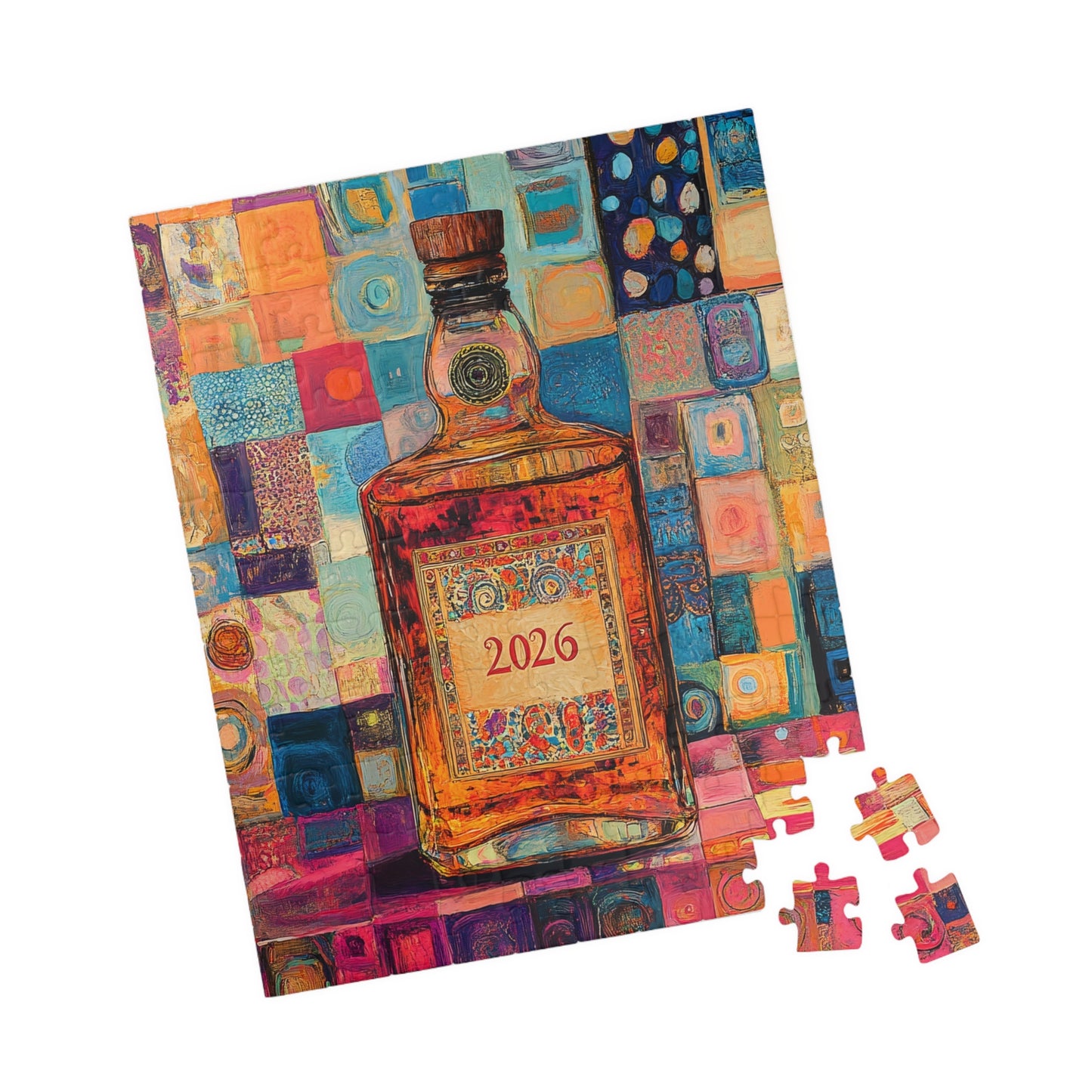 Happy New Year 2026 Tequila Bottle 2026 Puzzle Colorful Abstract Liquor Bottle Artwork