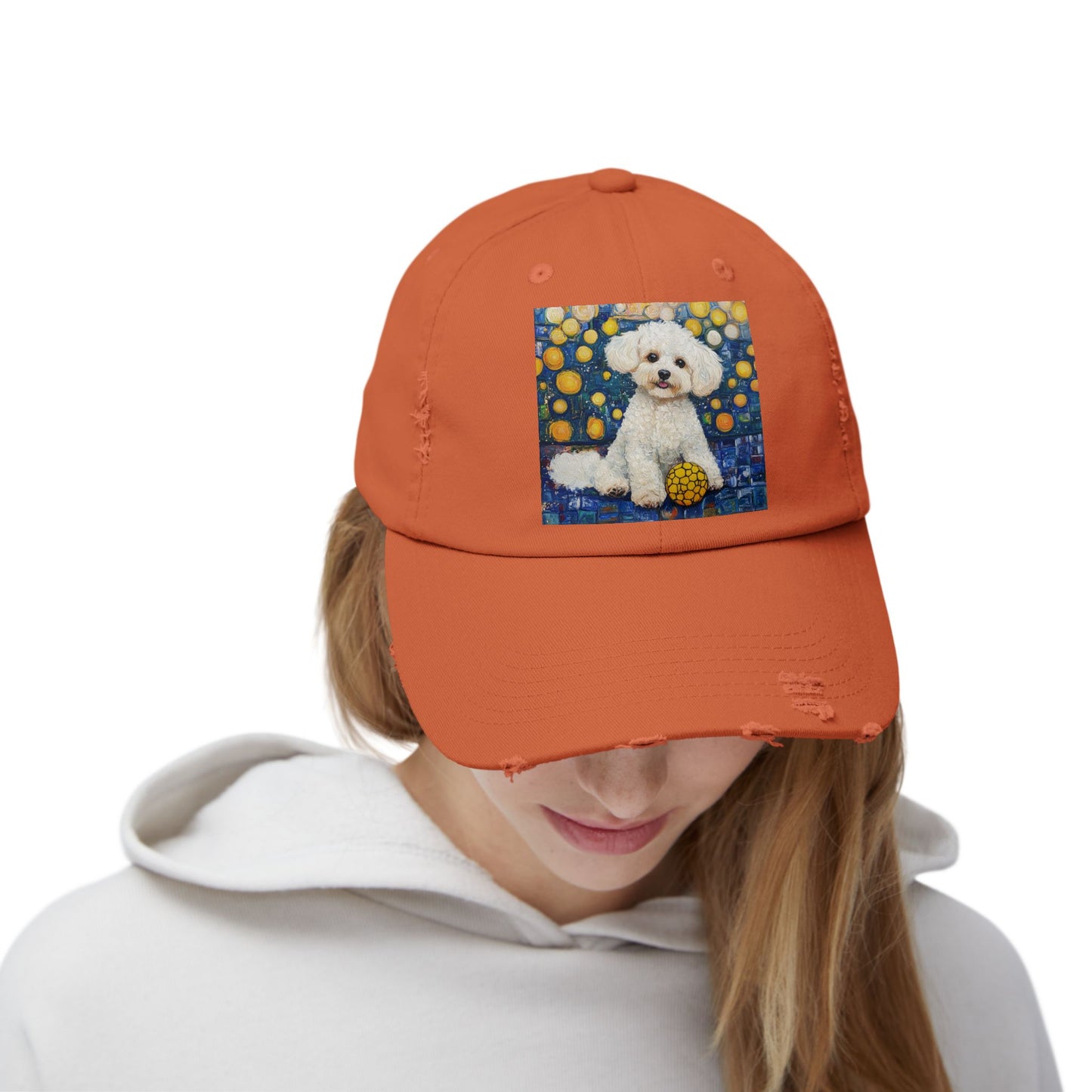 Bichon Frise Pickleball Unisex Distressed Cap with Adorable Dog Art | Pet Lover Gift, Casual Fashion, , Dog Mom Hat, Unique Dog Gift