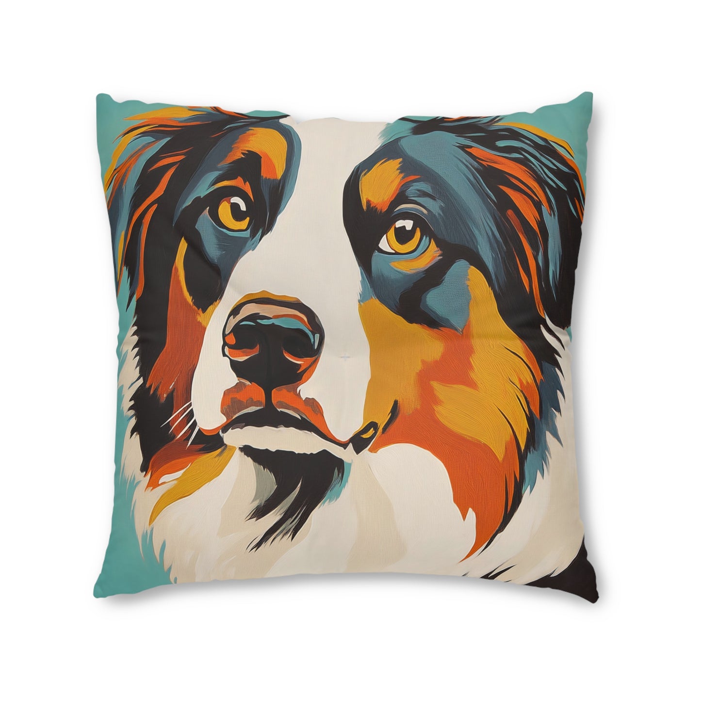 Mid Century Modern Pillow Colorful Australian Shepherd Face Tufted Floor Pillow | Square