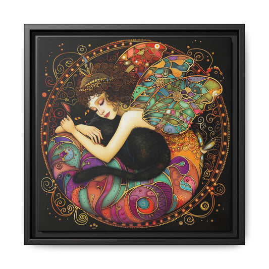 Spellbound Fairy Framed Art Print, Whimsical Fairy and Cat Decor, Colorful Wall Art, Magical Home Decor