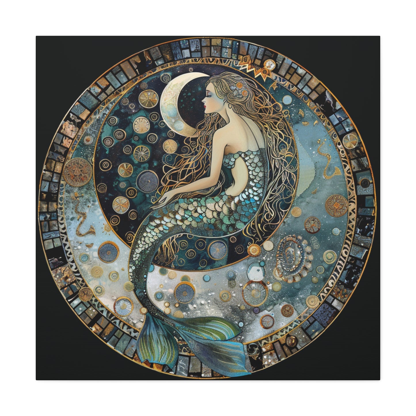 Mermaid Moon Canvas Art Print, Ocean Decor, Fantasy Artwork, Nautical Home Wall Art, Ethereal Gift for Sea Lovers
