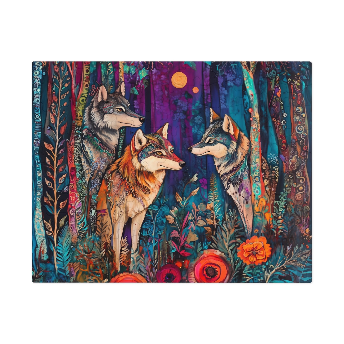 Colorful Forest Wolves Jigsaw Puzzle with Tin | 500pc Wildlife Puzzle