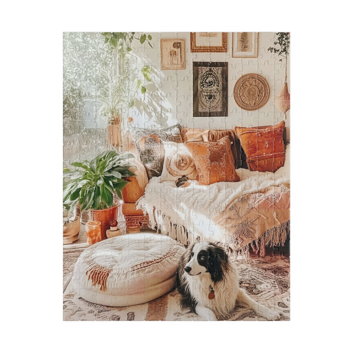 Cozy Boho Living Room Australian Shepherd Puzzle