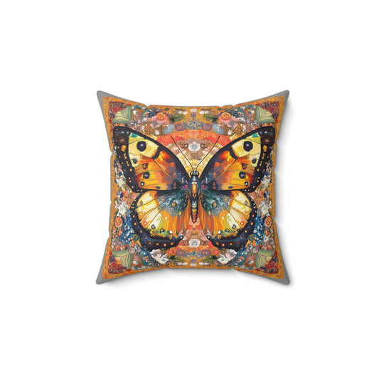 Butterfly Faux Suede Pillow, Colorful Home Decor, Bohemian Accent Pillow, Gift for Nature Lovers, Square Cushion for All Occasions