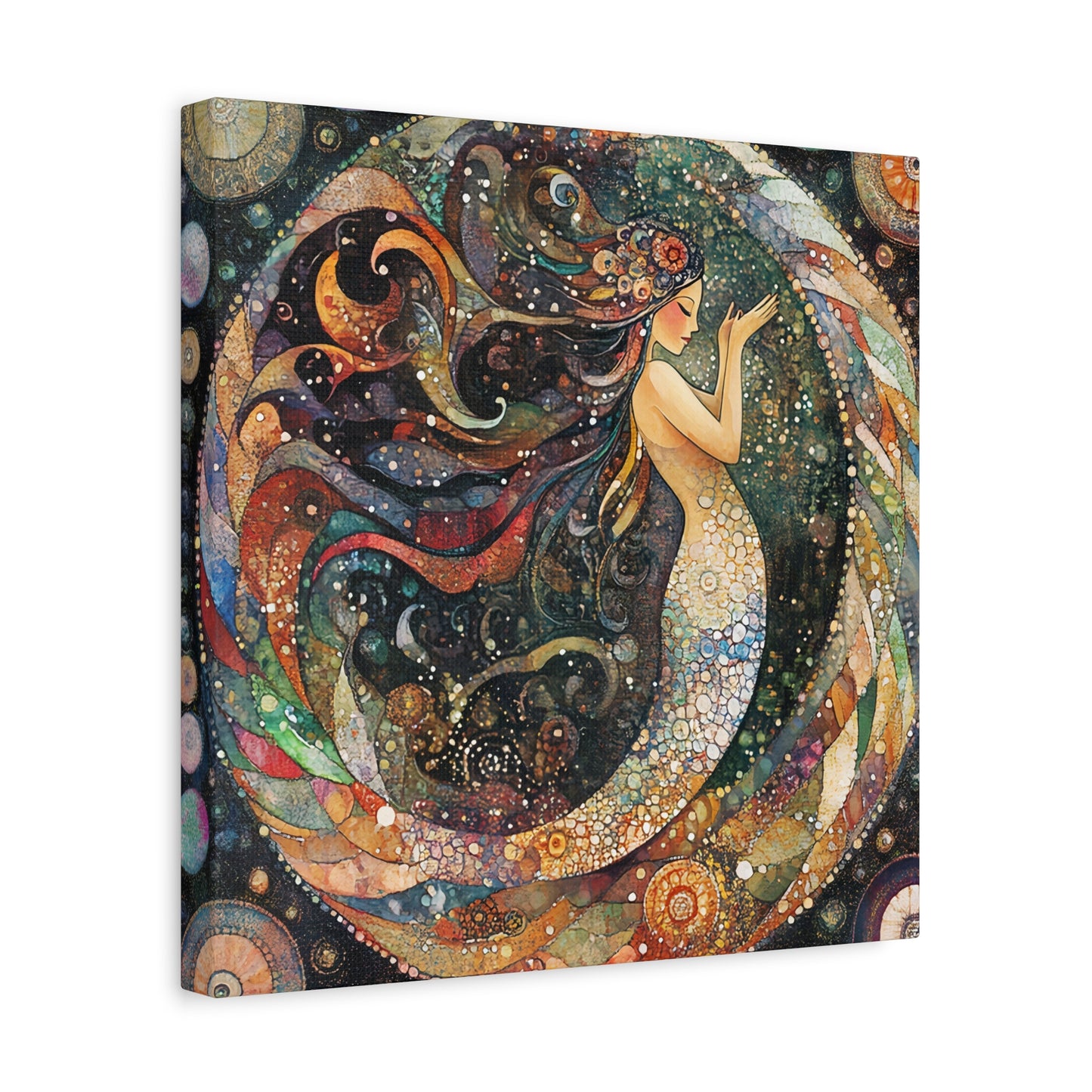 Autumnl Mermaid Canvas Art, Stretched Wall Decor, Bohemian Home Accent, Unique Gift for Sea Lovers, Nautical Art Piece, Coastal Room Decor