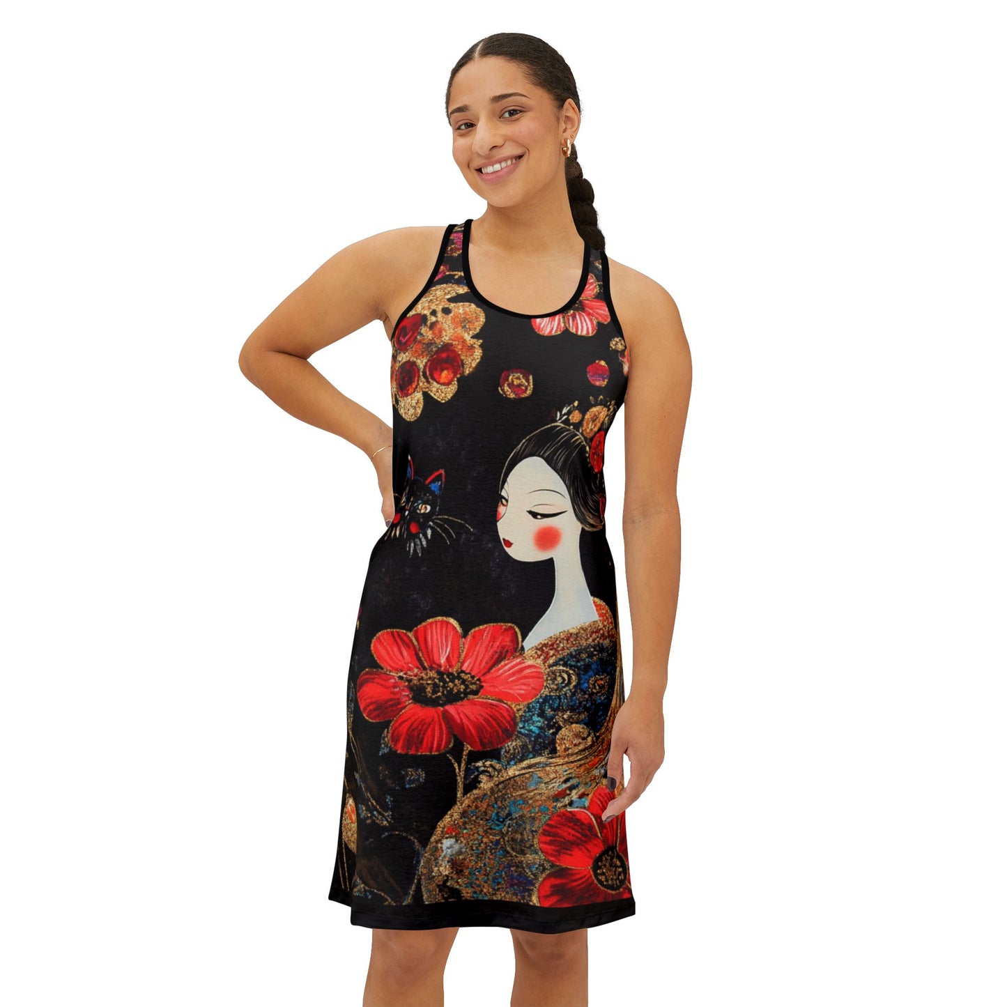 Women's Floral Racerback Dress, Bohemian Summer Dress, Casual Day Dress, Beach Cover-Up, Spring Party Dress, Gift Idea