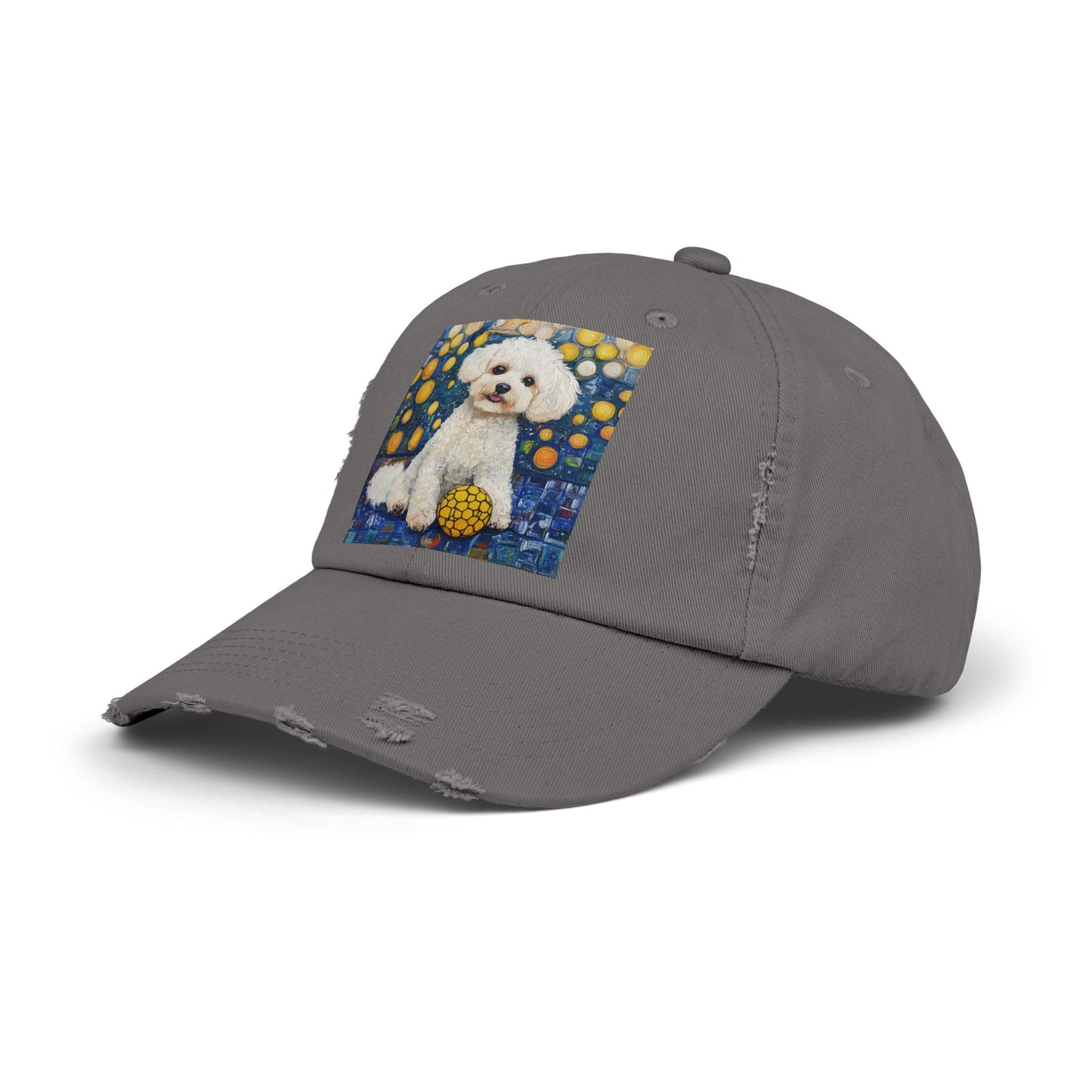 Bichon Frise Pickleball Unisex Distressed Cap with Adorable Dog Art | Pet Lover Gift, Casual Fashion, , Dog Mom Hat, Unique Dog Gift