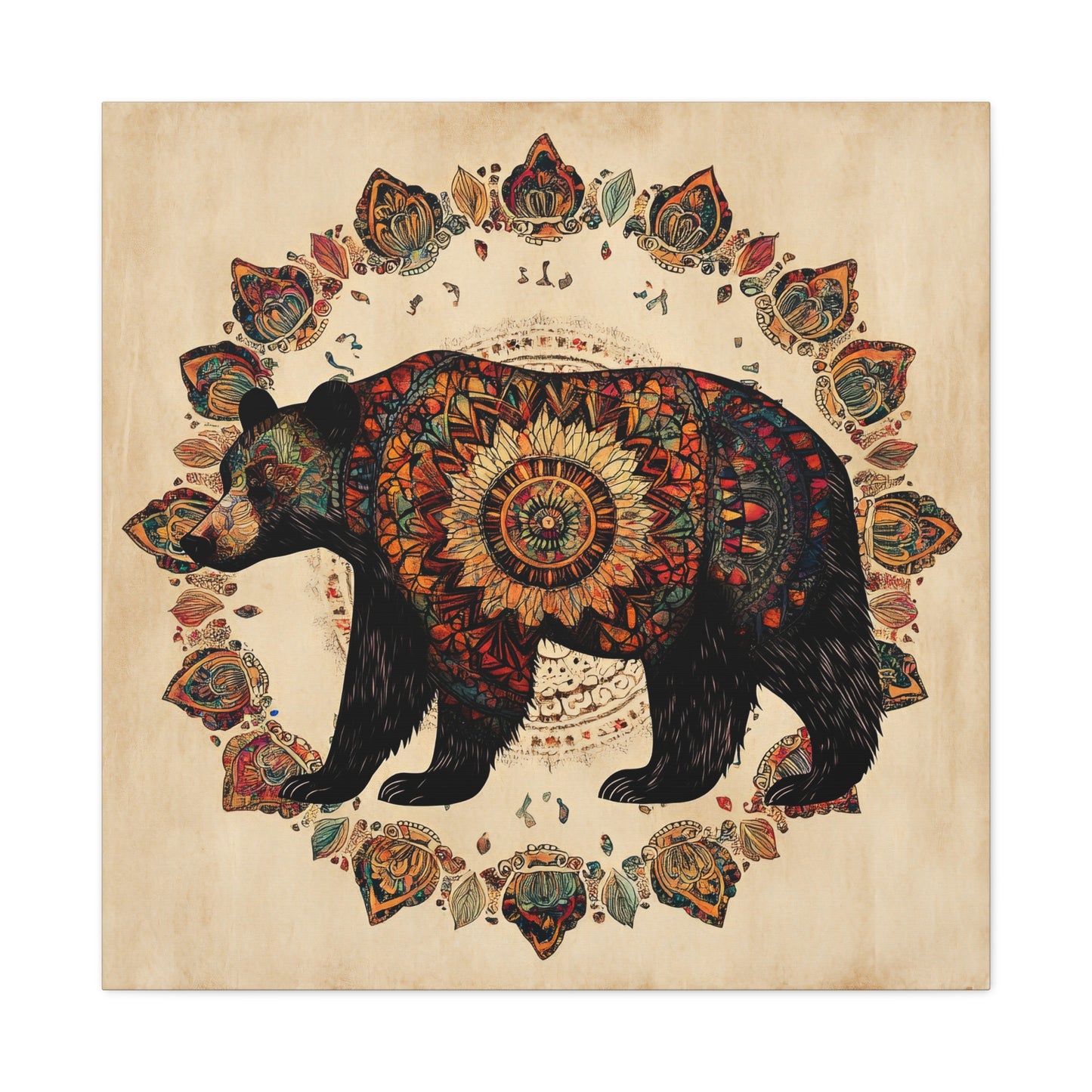 Bohemian Mandala Bear Matte Canvas Wall Art | Stretched Canvas