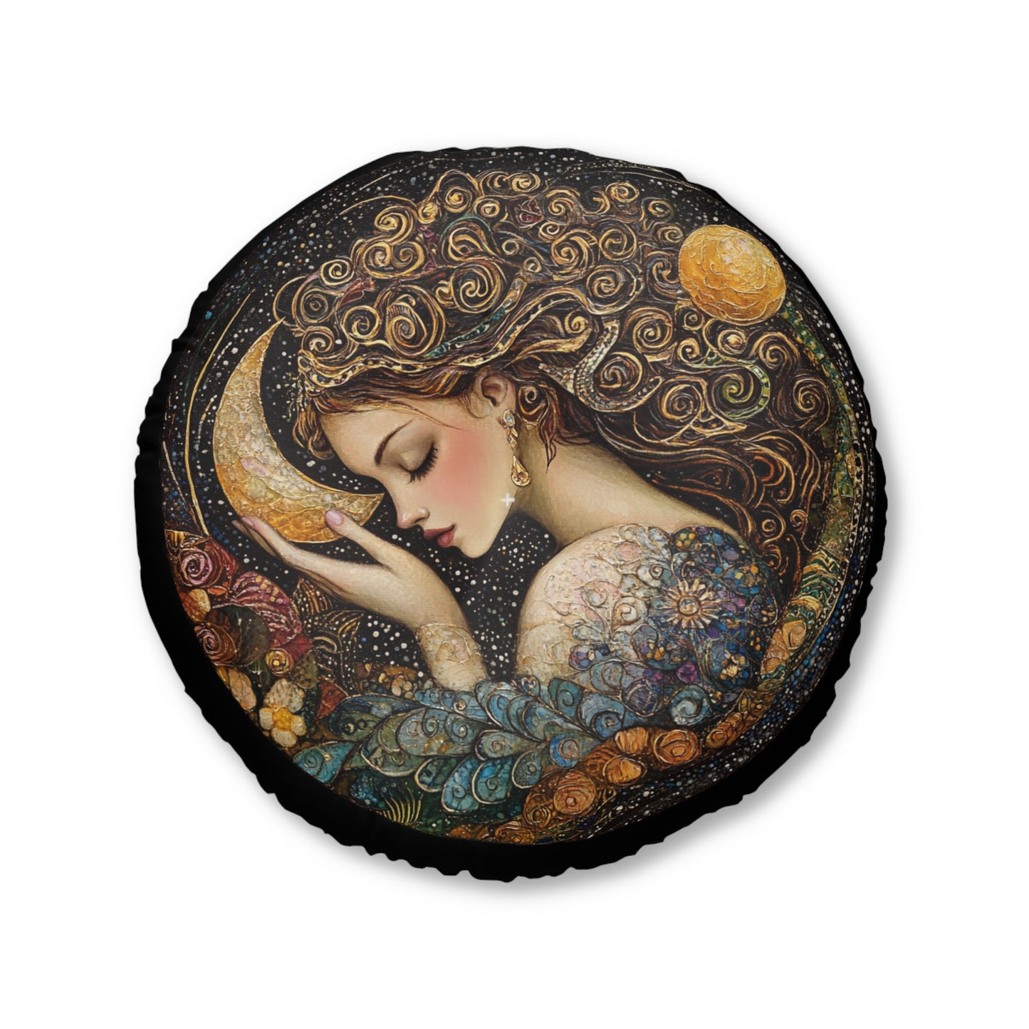 Mermaid Slumber Tufted Floor Pillow, Round - Cozy Home Decor, Meditation Cushion, Bohemian Gift, Festival Accent, Bedroom Accessory